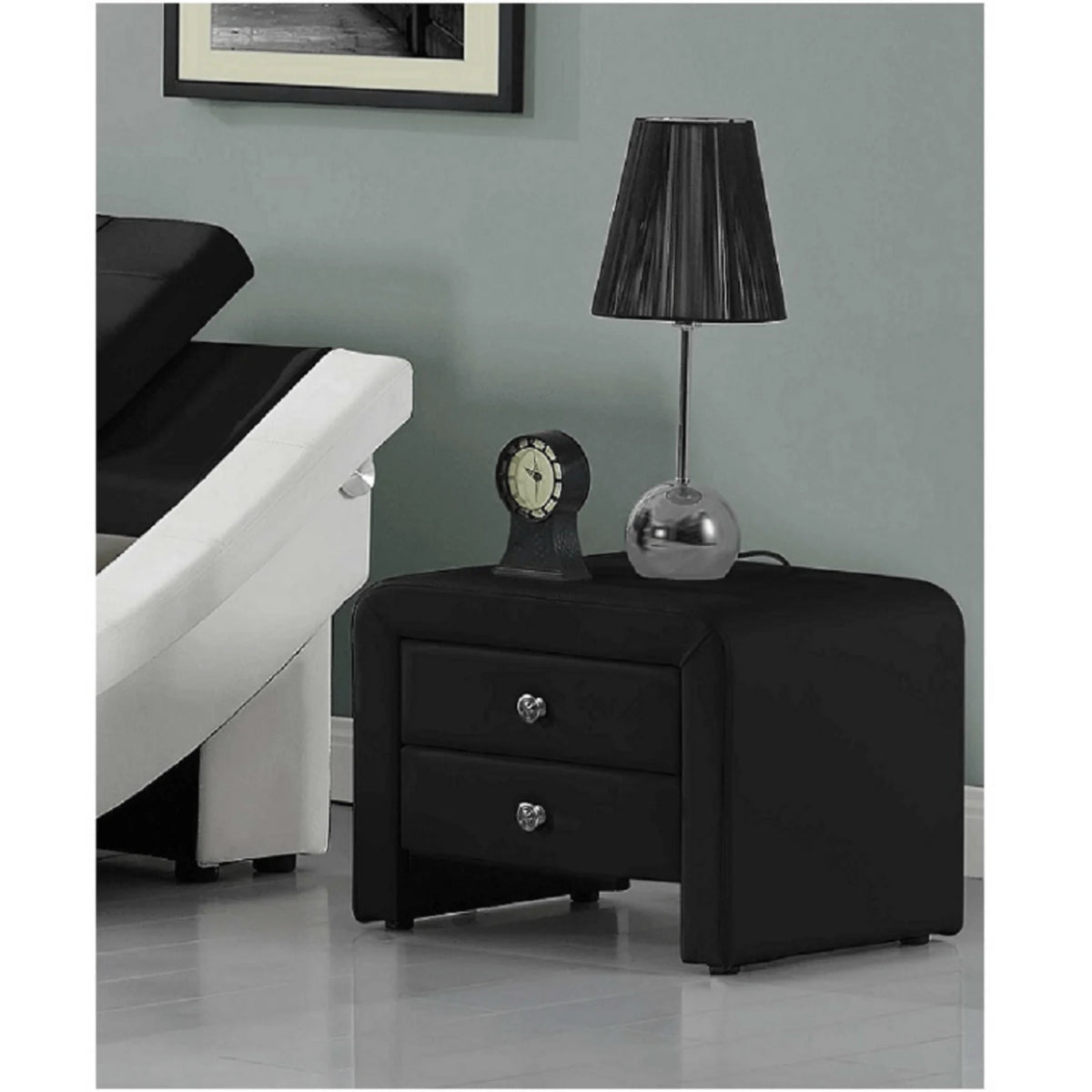 Noptiera WILSON, negru, piele ecologica, 50x38x37 cm