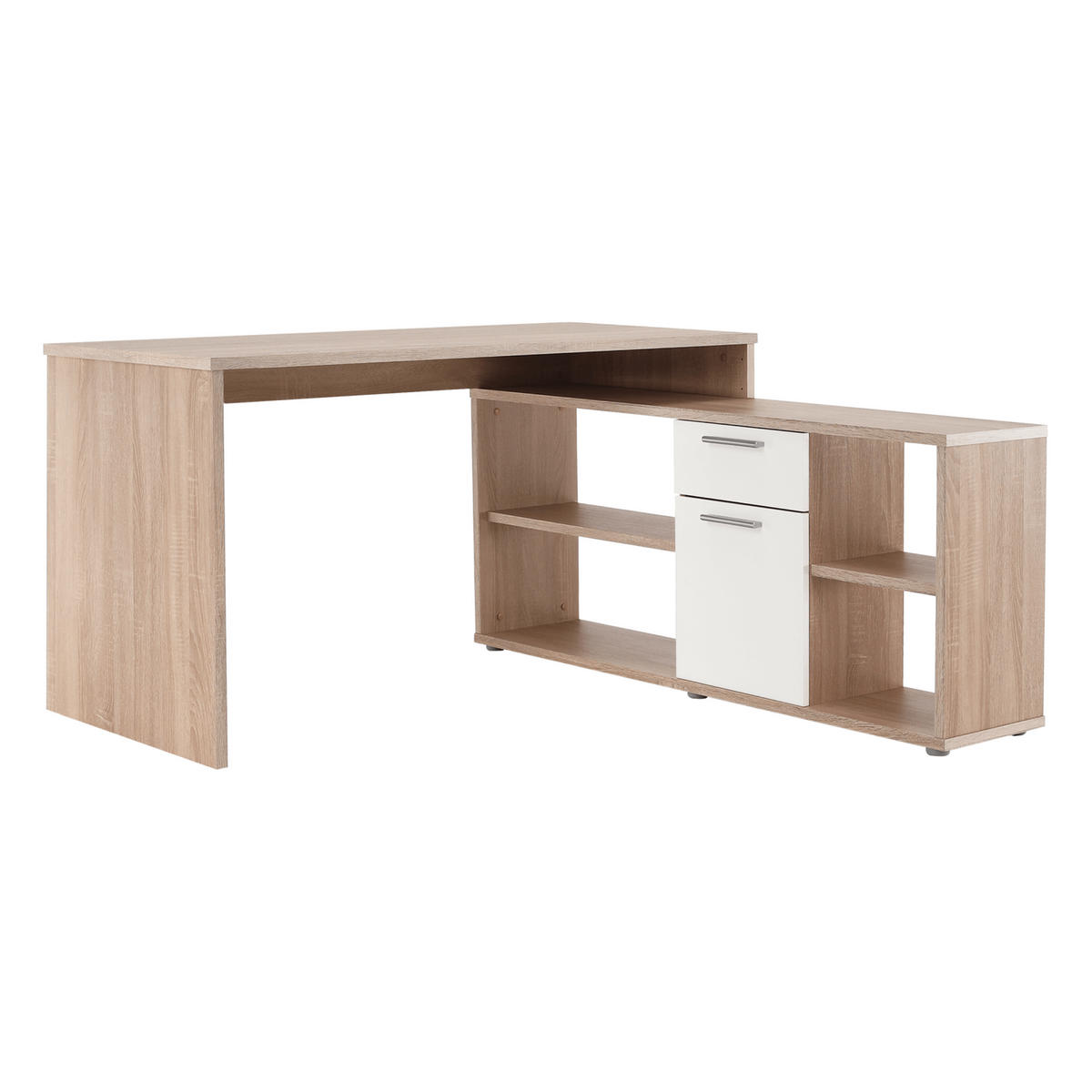 Birou NOE NEW, stejar sonoma/alb, PAL melaminat, 135x60/30x74/60 cm