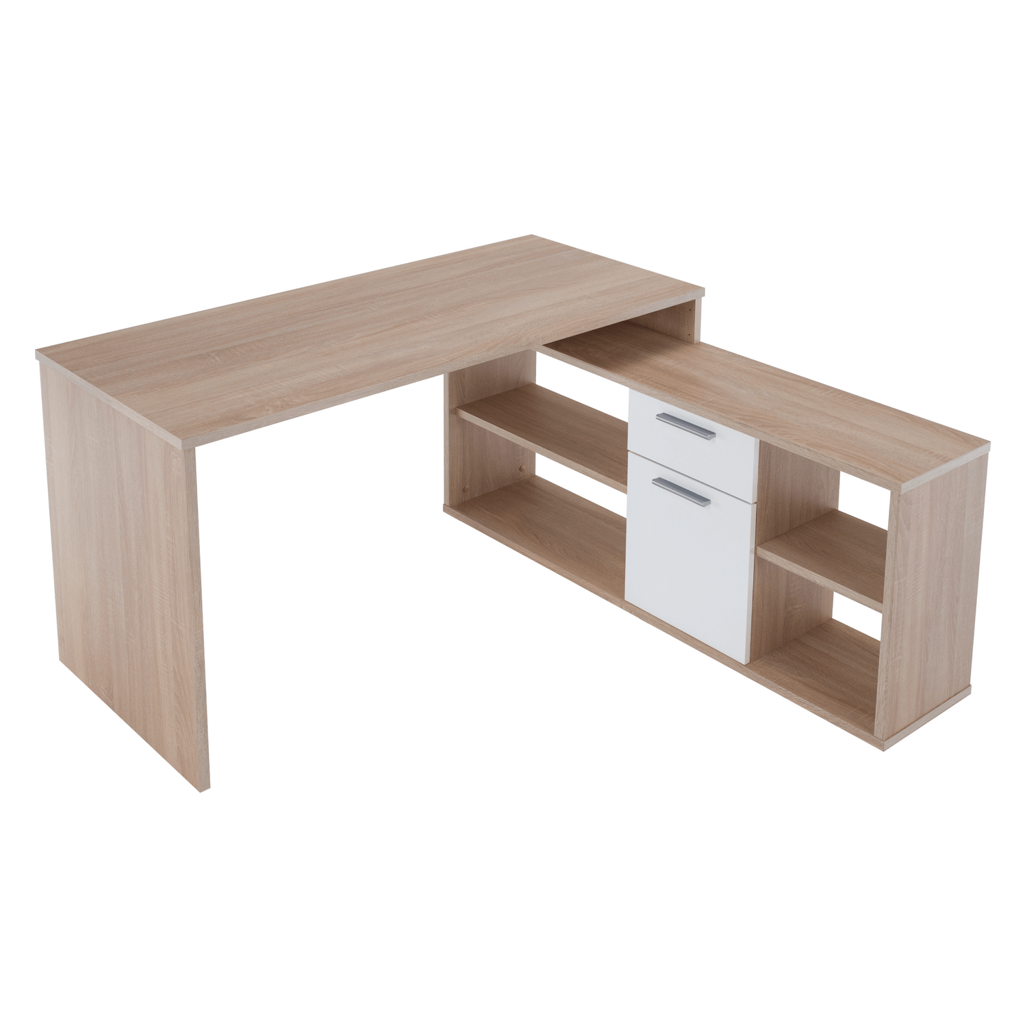 Birou NOE NEW, stejar sonoma/alb, PAL melaminat, 135x60/30x74/60 cm