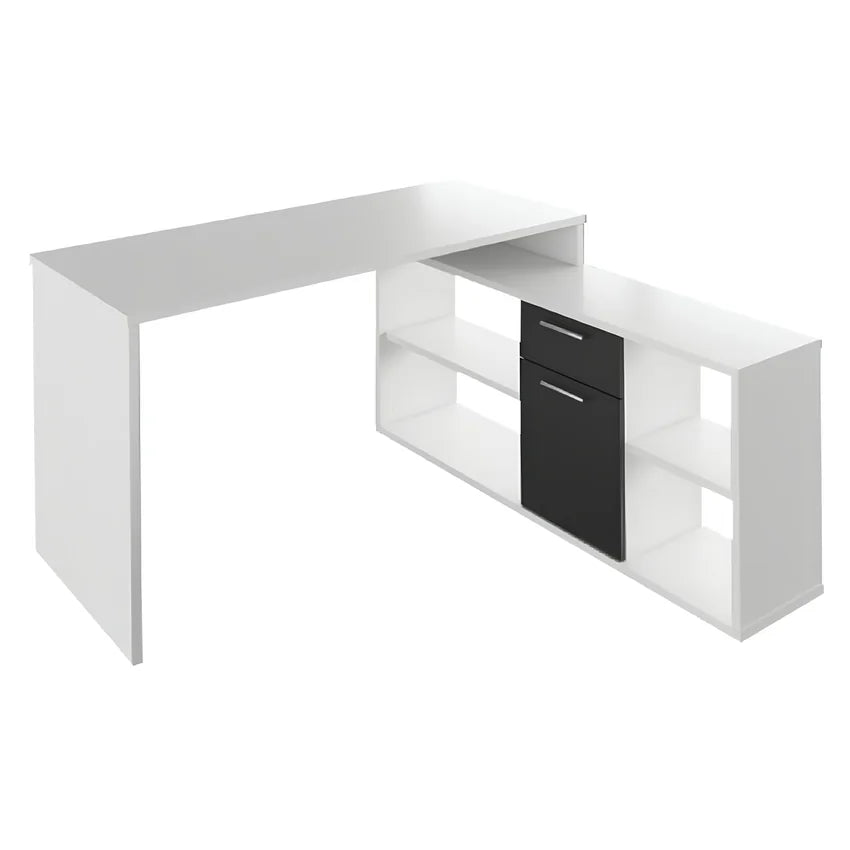 Birou NOE NEW, alb/negru, PAL melaminat, 135x60/30x74/60 cm