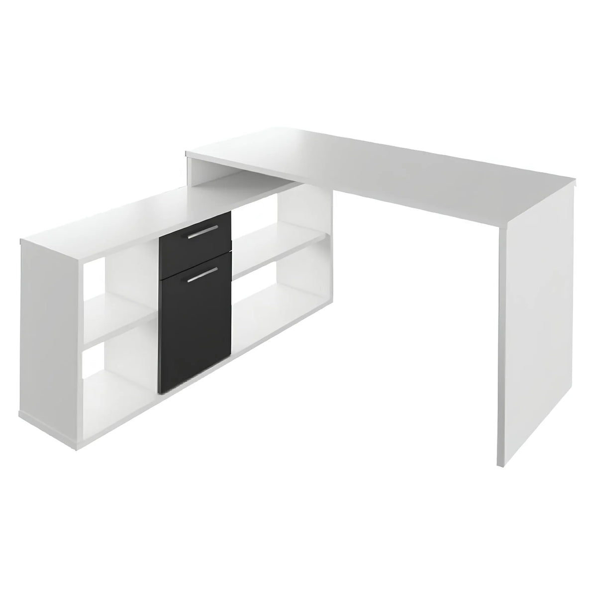 Birou NOE NEW, alb/negru, PAL melaminat, 135x60/30x74/60 cm