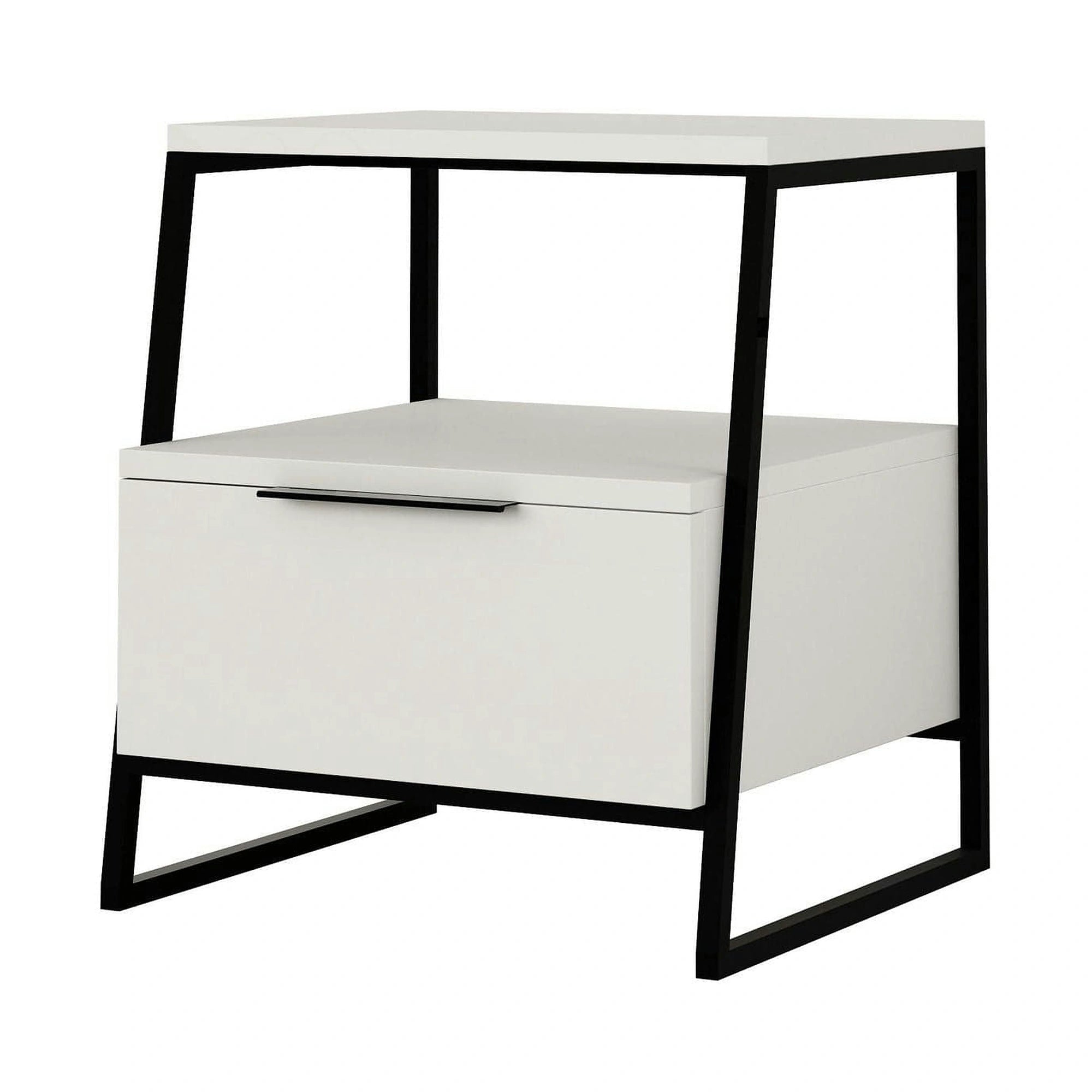 Noptiera, alb/negru, PAL melaminat/metal, 45x41x50 cm