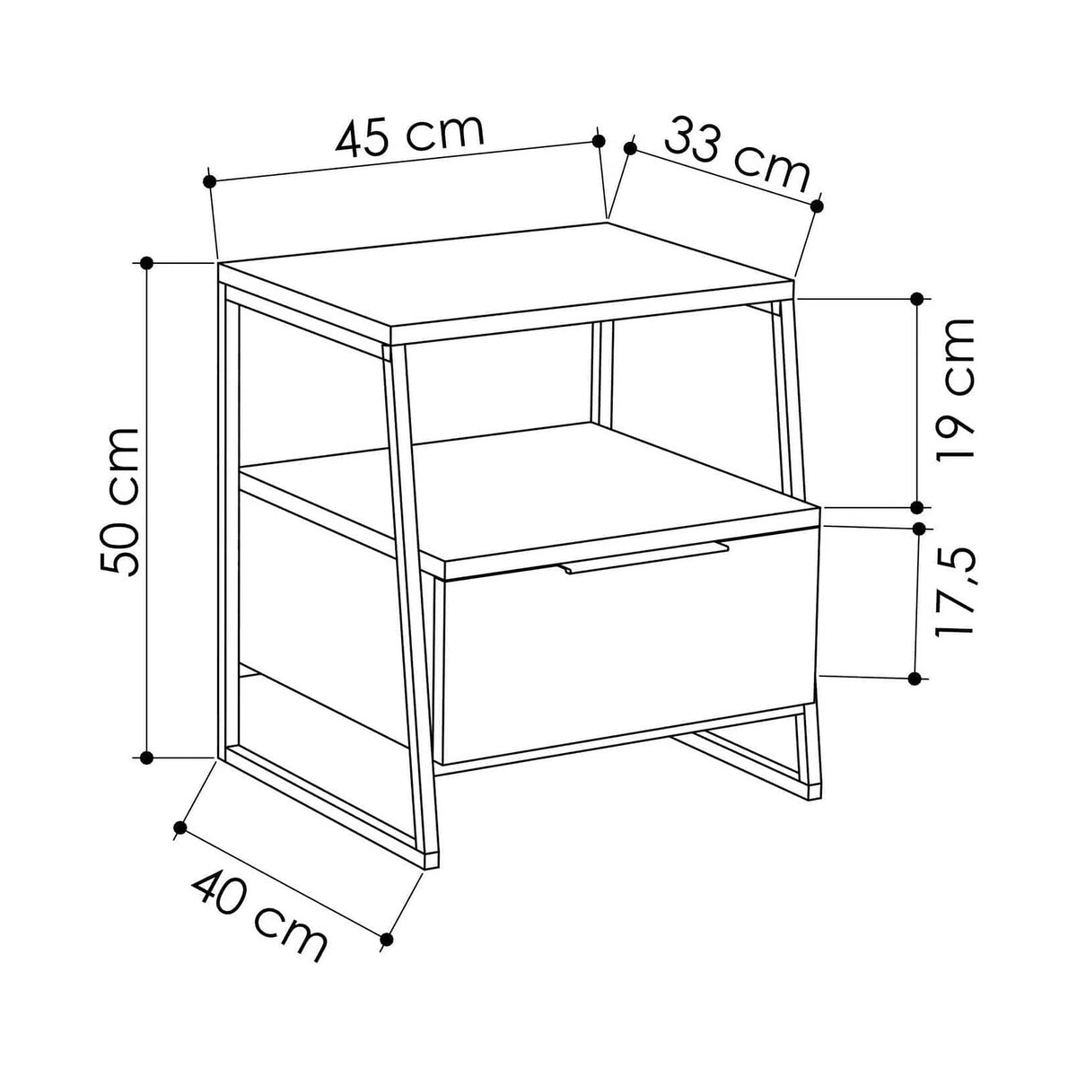 Noptiera, alb/negru, PAL melaminat/metal, 45x41x50 cm