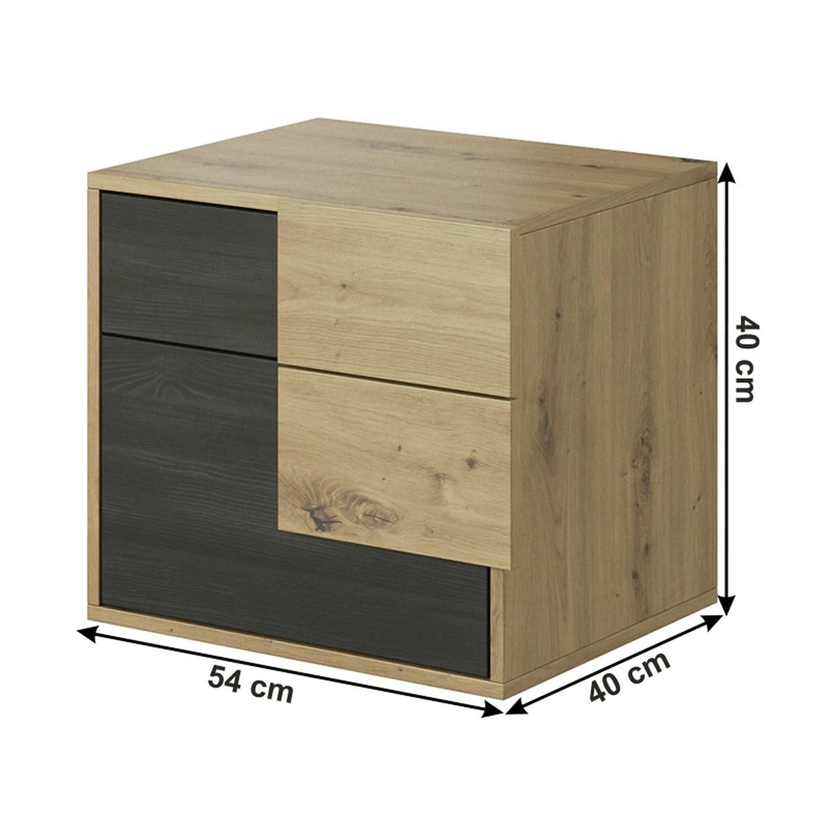Noptiera BAFRA, pin negru/stejar artisan, DTD laminat, 54x40x40 cm
