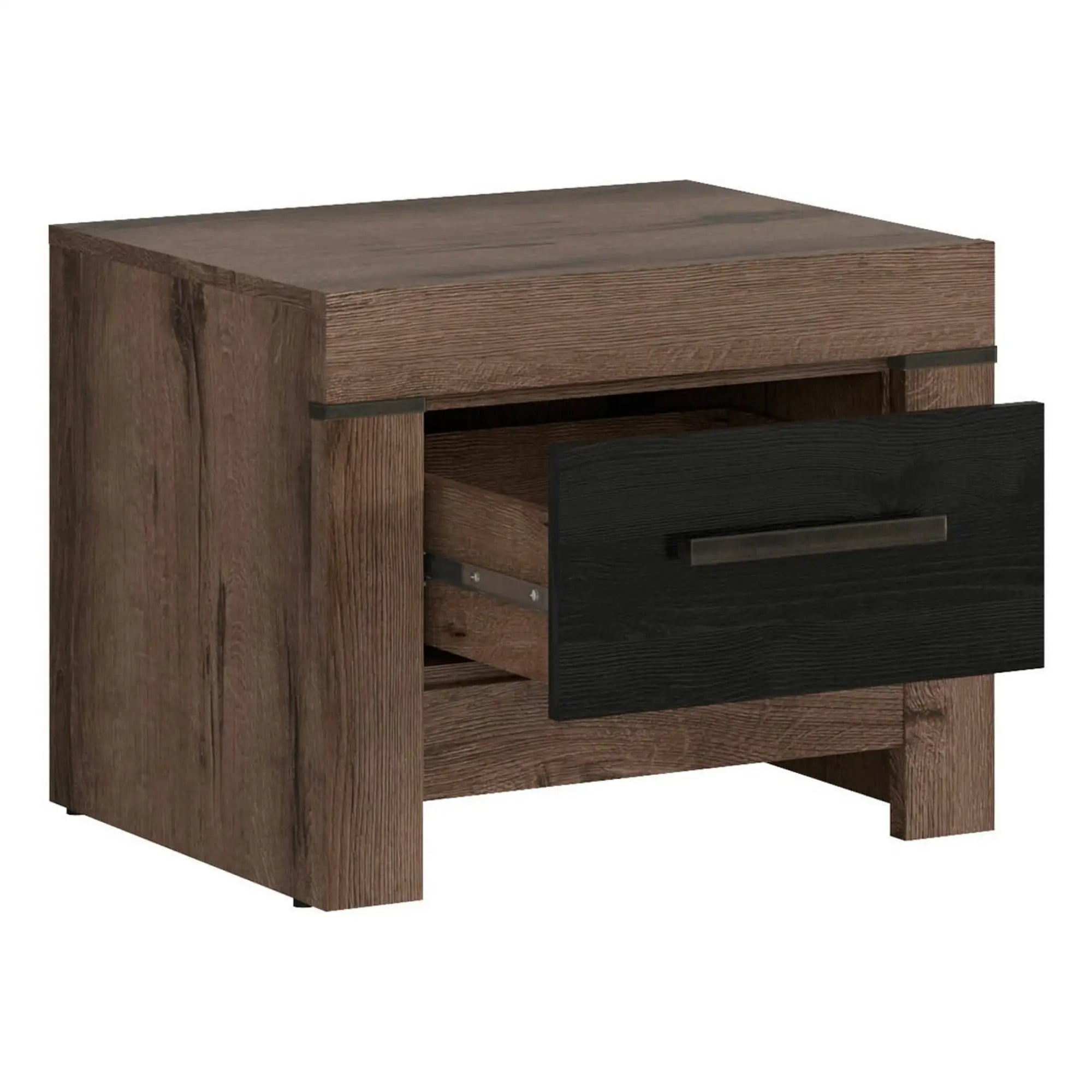 Noptiera BALIN, stejar/negru, PAL, 57x45x45 cm