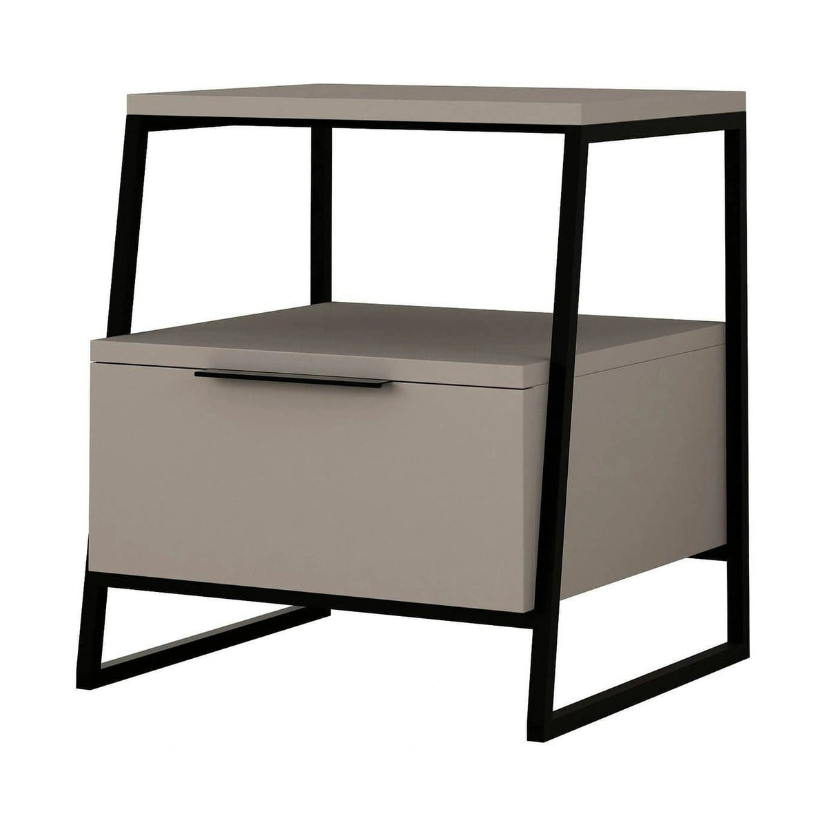 Noptiera, bej/negru, PAL melaminat/metal, 45x40x50 cm