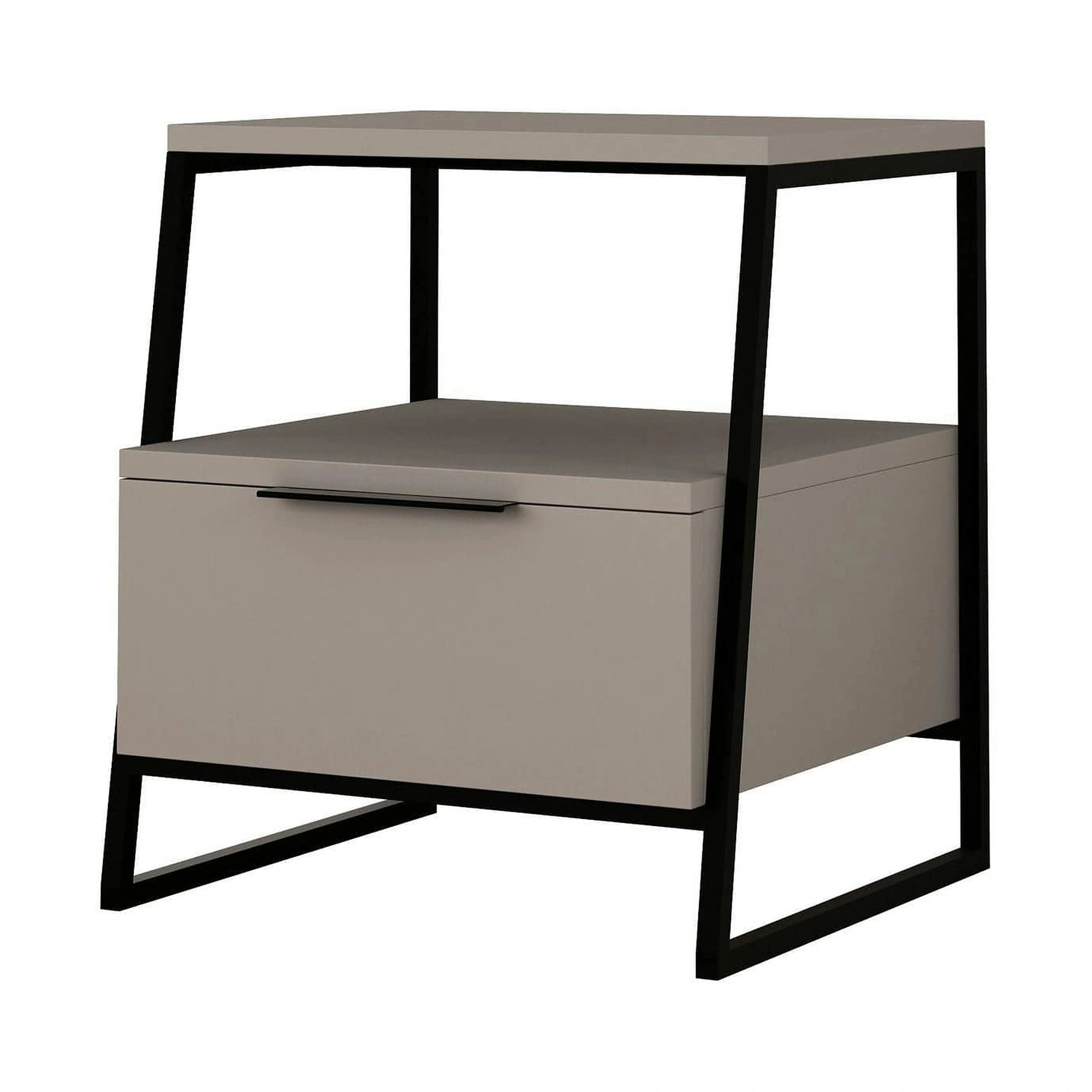 Noptiera, bej/negru, PAL melaminat/metal, 45x40x50 cm