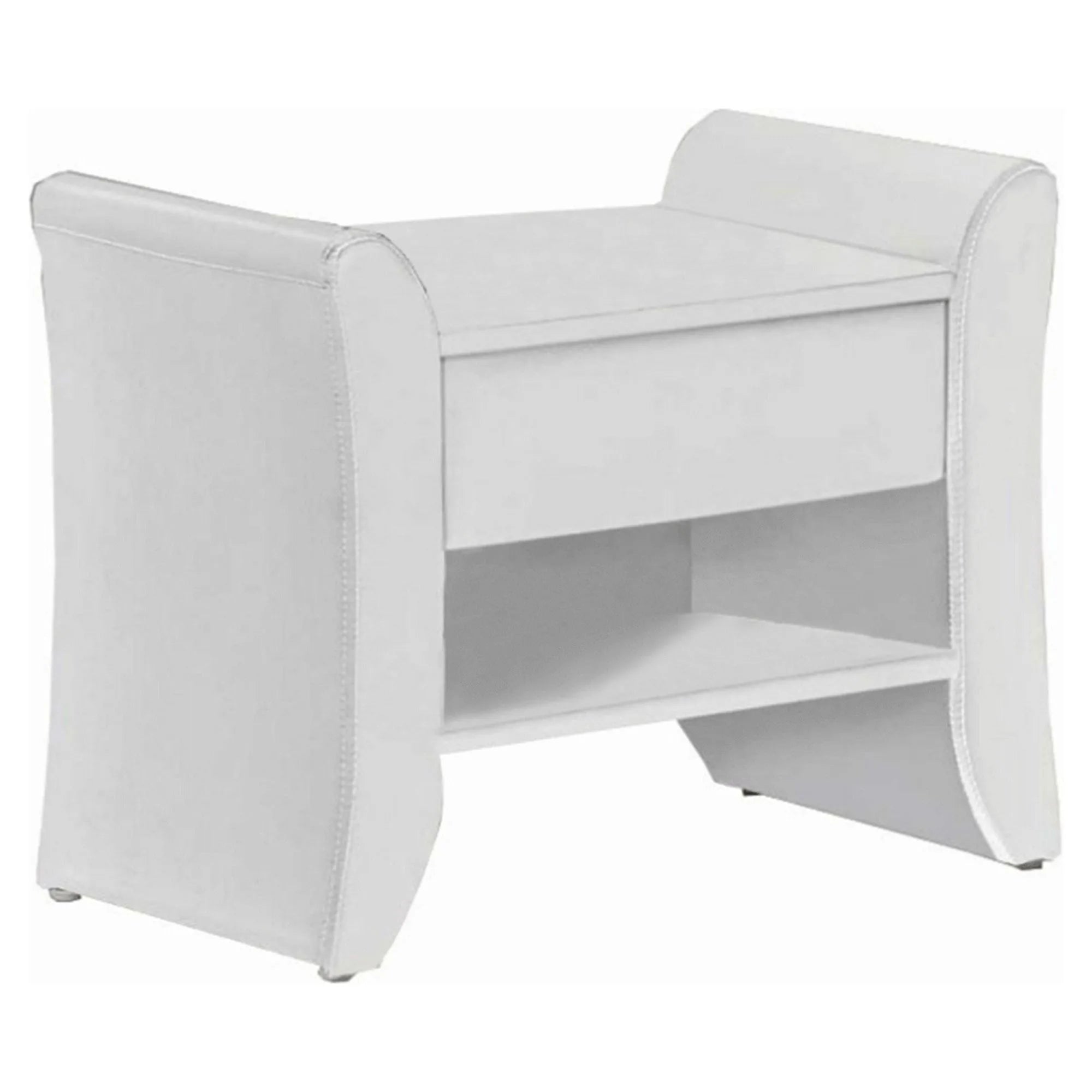 Noptiera BOLTON, alb, piele ecologica/lemn, 47x37x44 cm