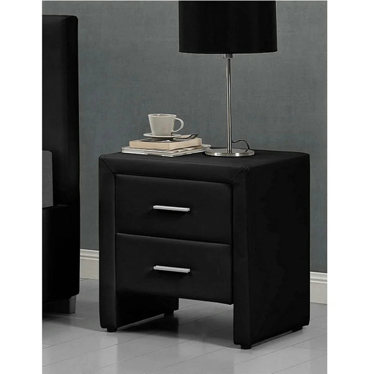 Noptiera CASTEL, negru, piele ecologica, 48x42x55 cm
