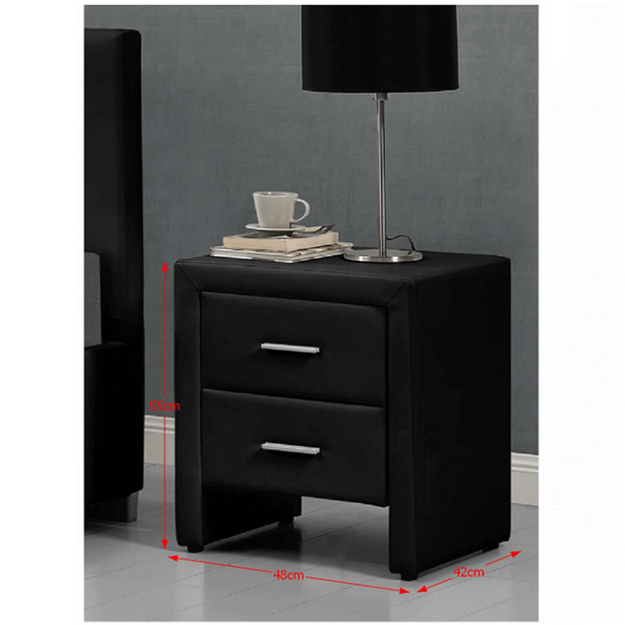 Noptiera CASTEL, negru, piele ecologica, 48x42x55 cm