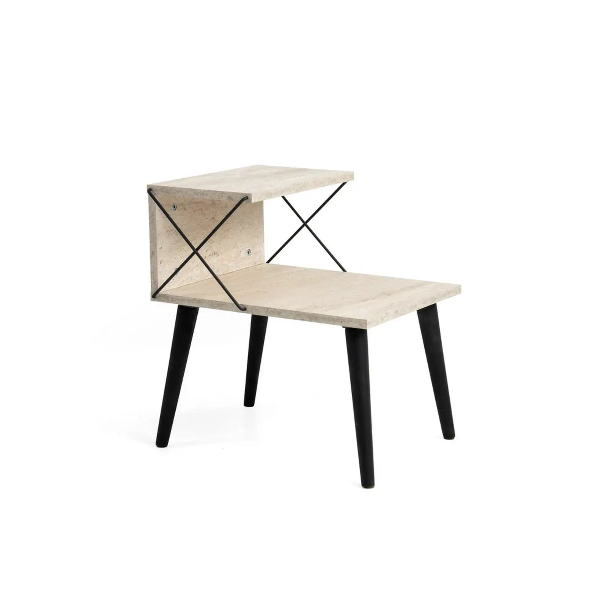 Noptiera CROSS, bej cu efect de marmura/negru, PAL melaminat/lemn de fag, 50x40x55 cm