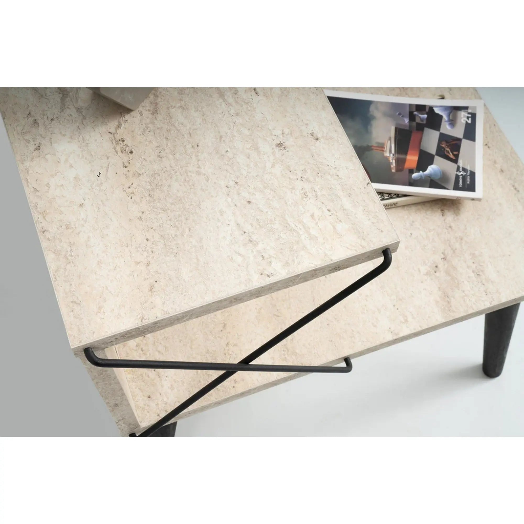 Noptiera CROSS, bej cu efect de marmura/negru, PAL melaminat/lemn de fag, 50x40x55 cm
