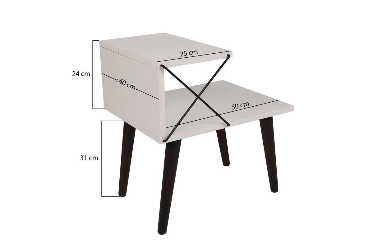 Noptiera CROSS, bej cu efect de marmura/negru, PAL melaminat/lemn de fag, 50x40x55 cm
