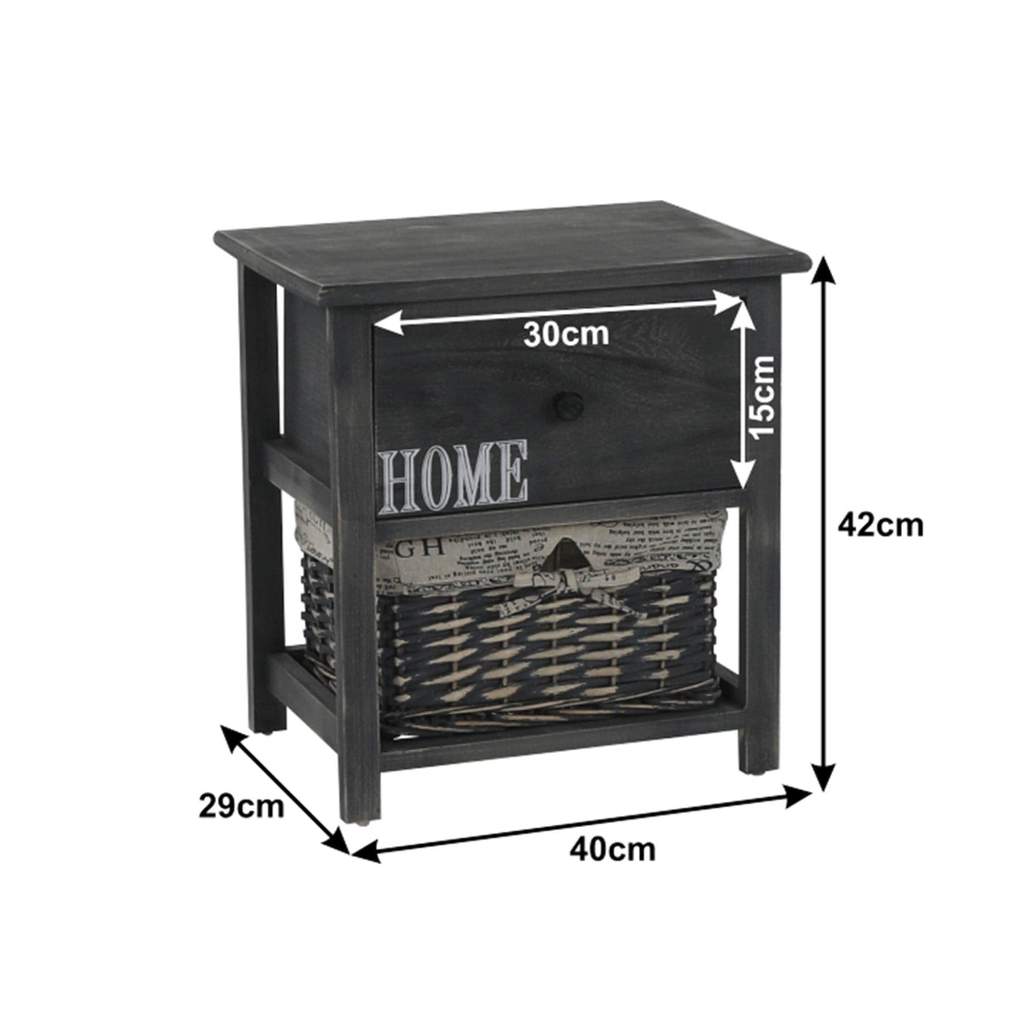 Noptiera DARKIE 1, gri, lemn/rachita, 40x29x42 cm