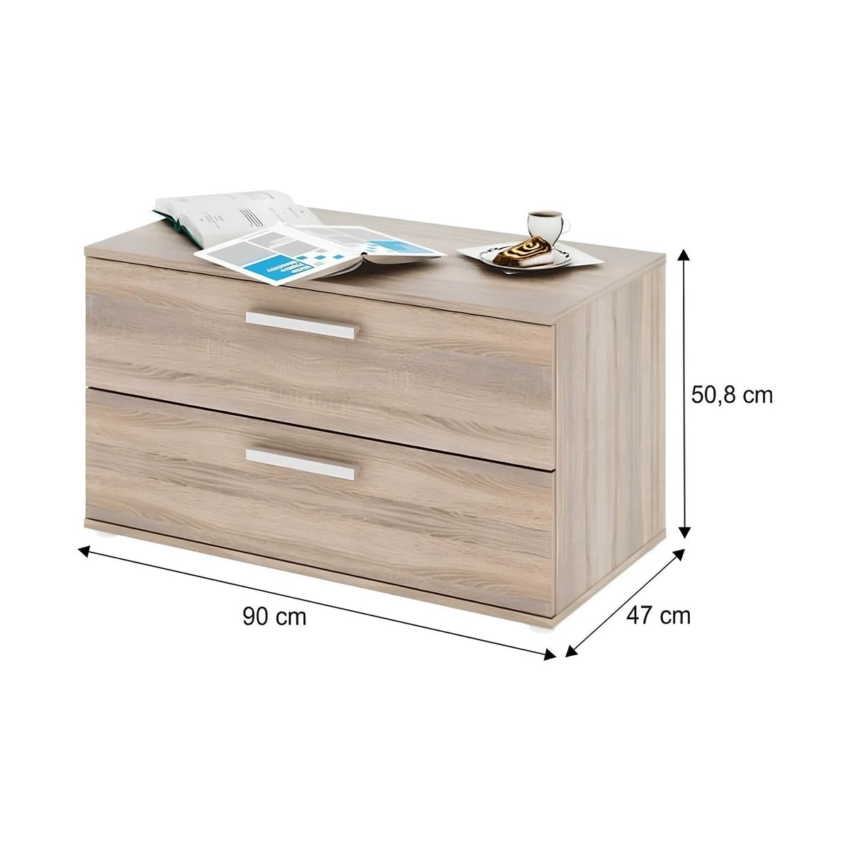 Noptiera DUNAJ TYP 8, stejar sonoma, PAL melaminat/metal, cu 2 sertare, 90x47x51 cm