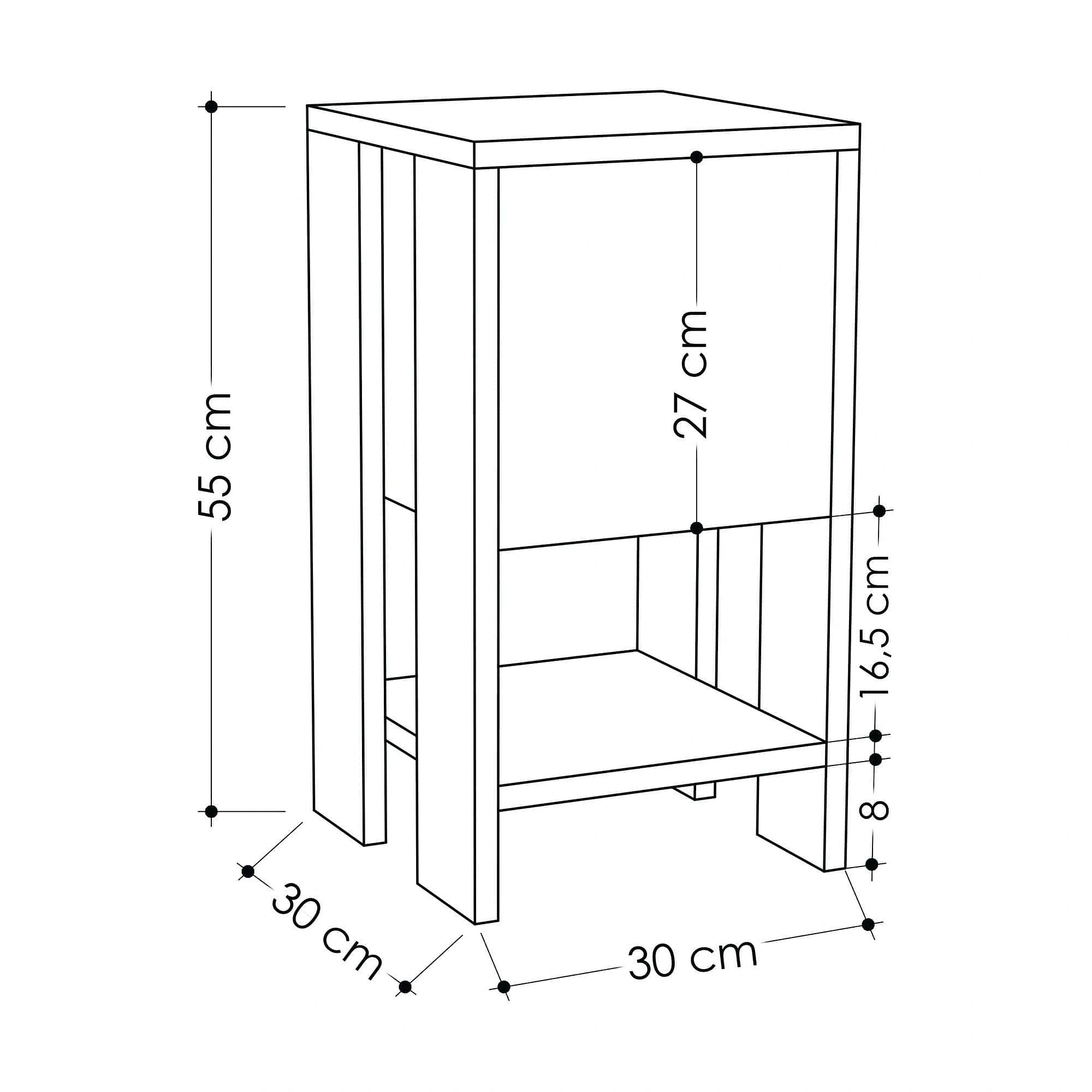 Noptiera Ema, alb, PAL melaminat, 30x30x55 cm
