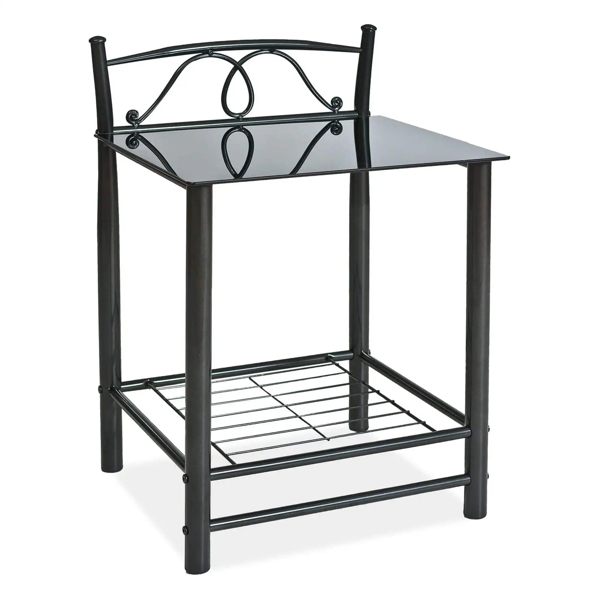 Noptiera ET920, negru, metal/sticla, 49x46x65 cm