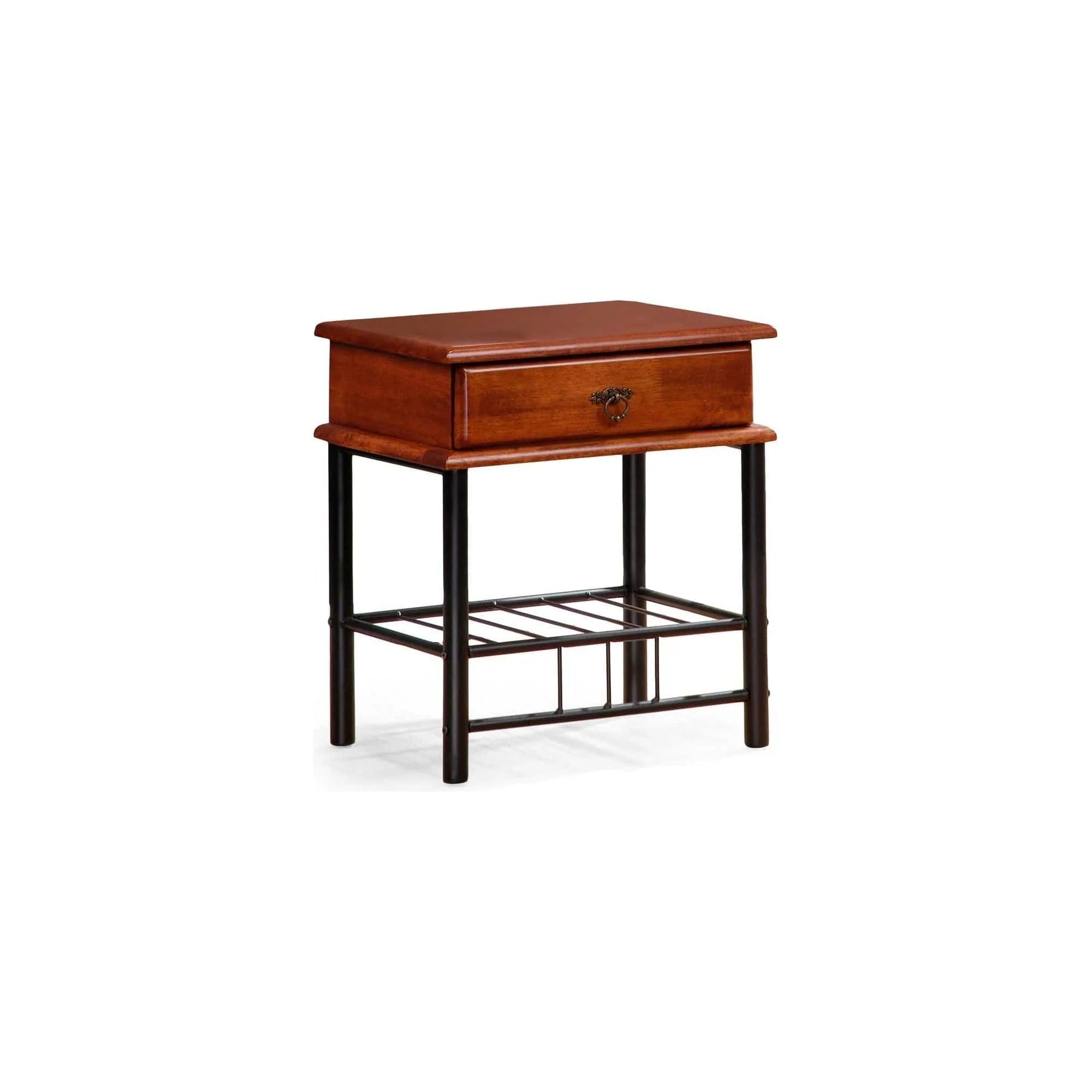 Noptiera FIONA, cires antic/negru, lemn/otel, 48x37x55 cm