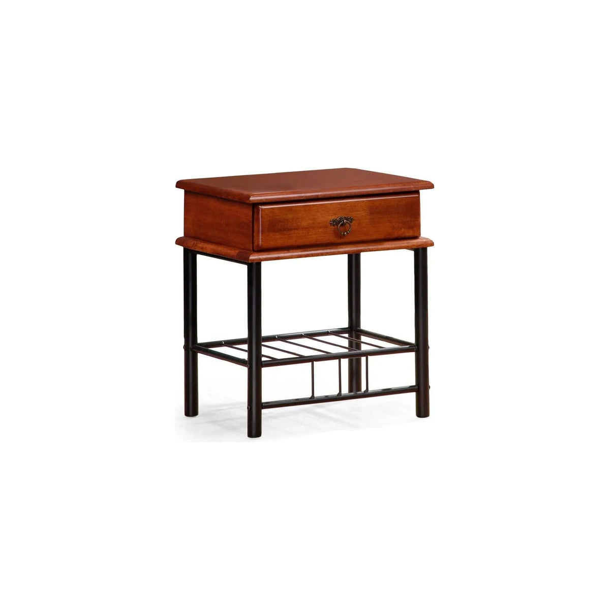 Noptiera FIONA, cires antic/negru, lemn/otel, 48x37x55 cm