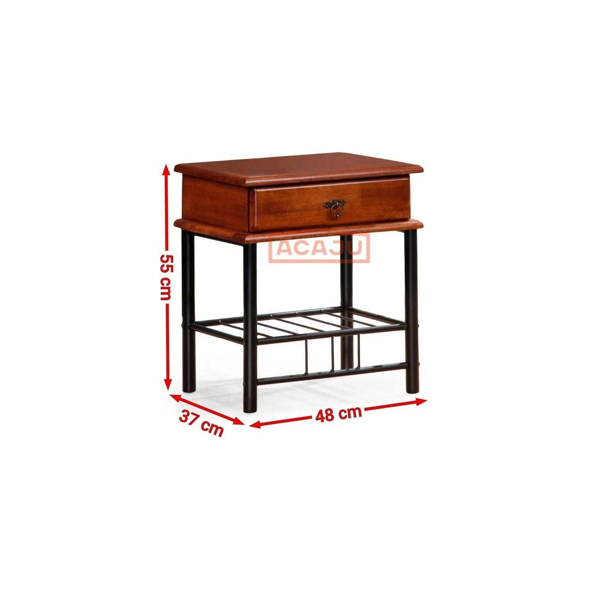 Noptiera FIONA, cires antic/negru, lemn/otel, 48x37x55 cm