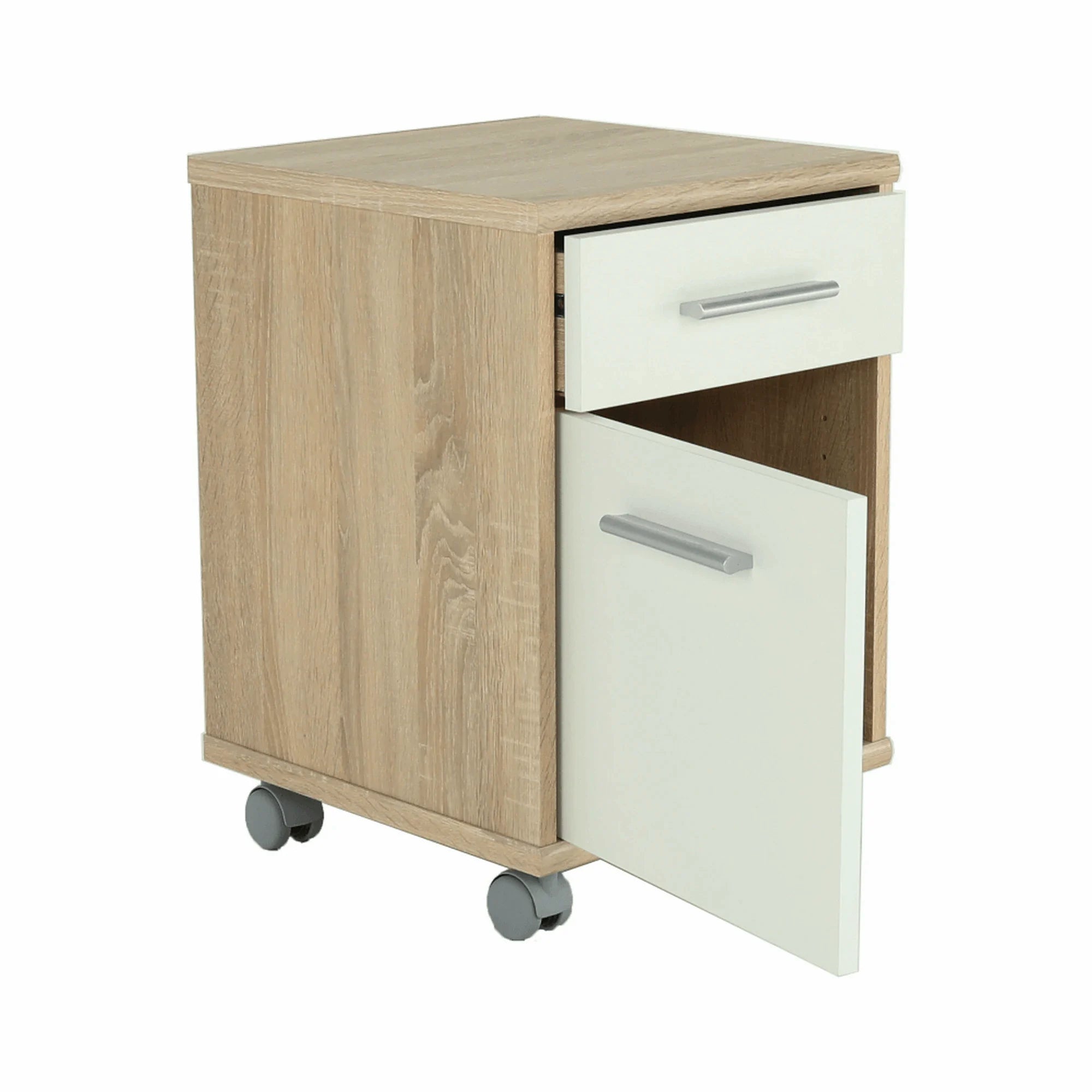 Noptiera JOHAN 2 NEW 07, stejar sonoma/alb, DTD laminat, 39x41x55 cm