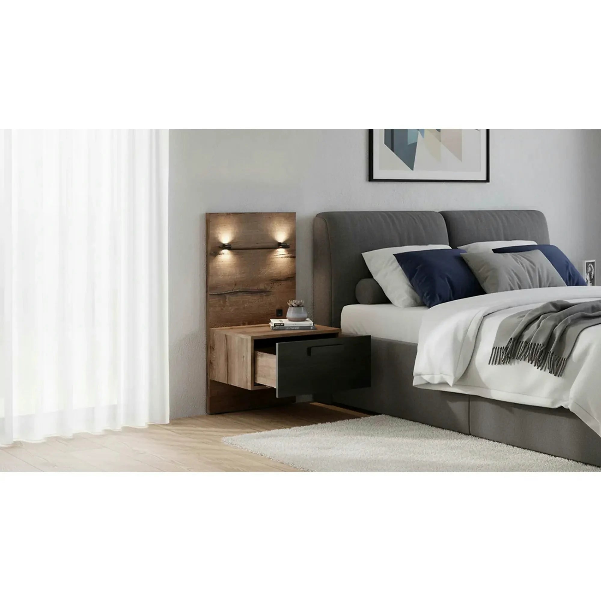 Noptiera KASSEL, nuc/negru, PAL, pe partea dreapta, 51x46x96 cm