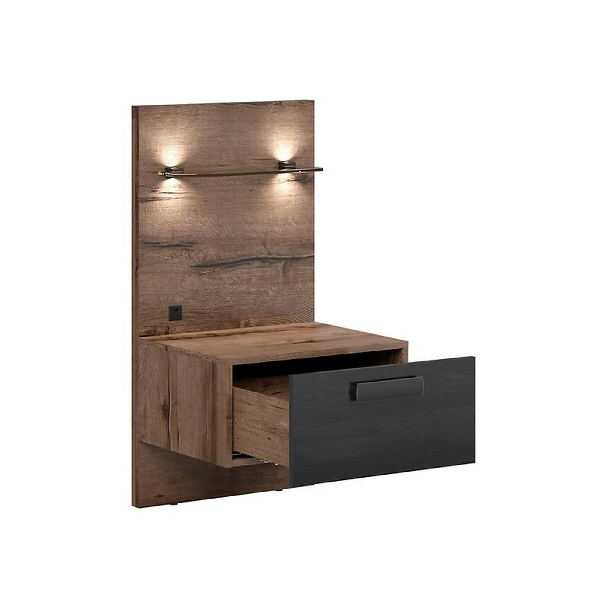 Noptiera KASSEL, nuc/negru, PAL, pe partea dreapta, 51x46x96 cm