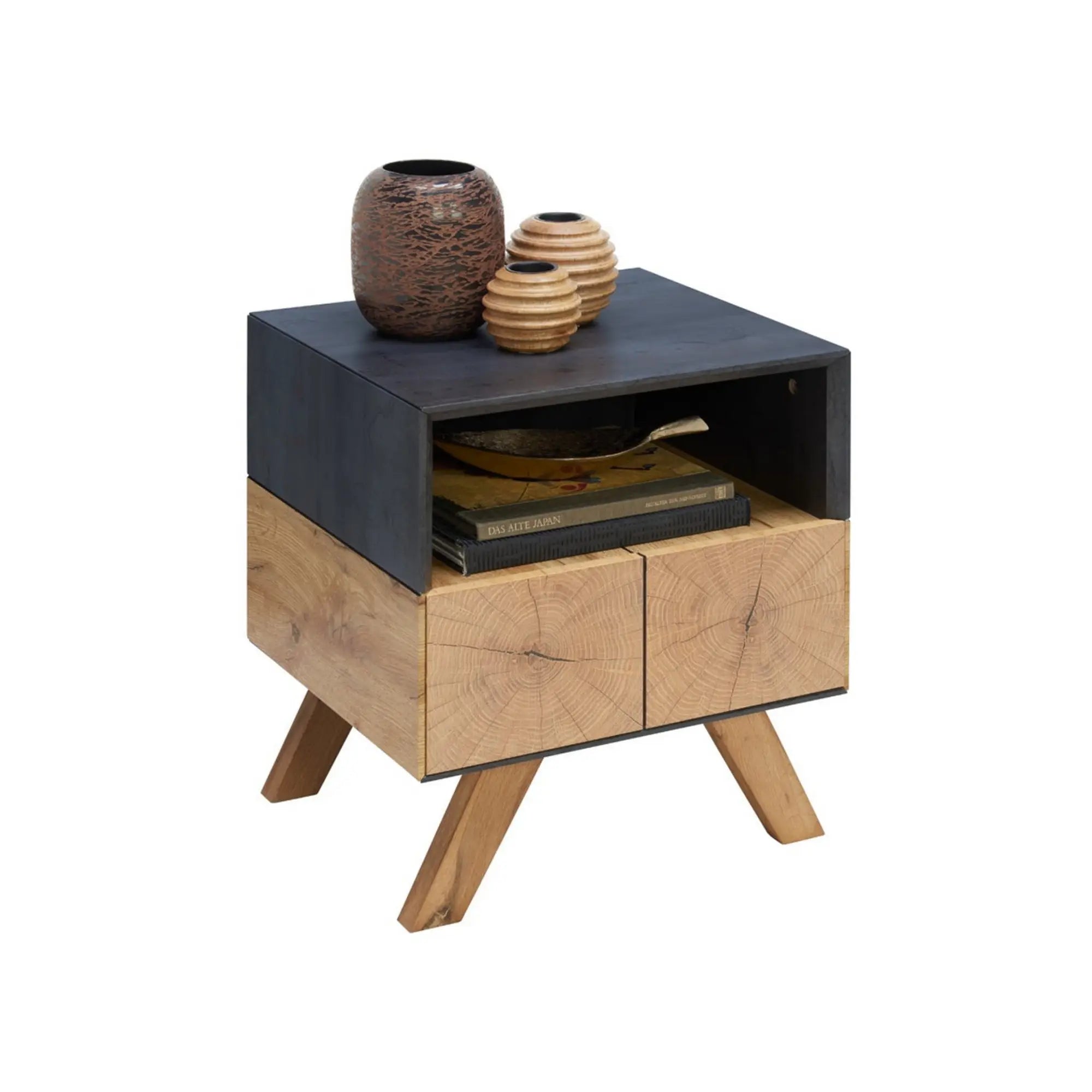 Noptiera KIK, stejar/gri inchis, 45x40x50 cm