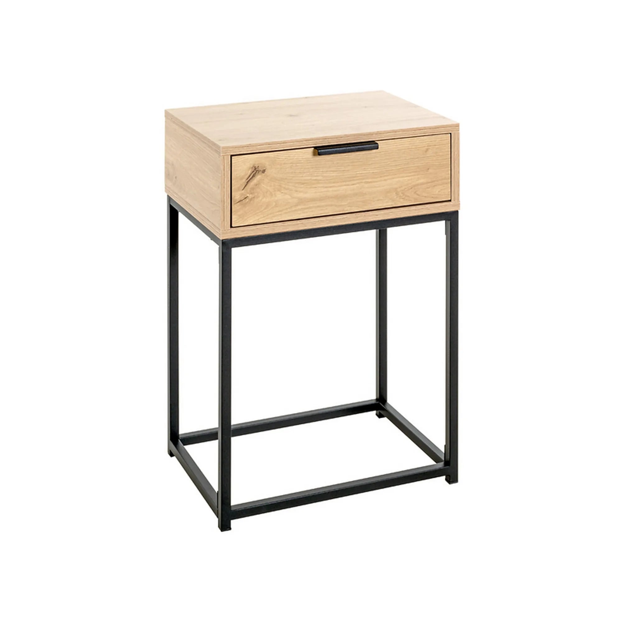 Noptiera MALMO, stejar/negru, PAL/metal, 40x28x60 cm