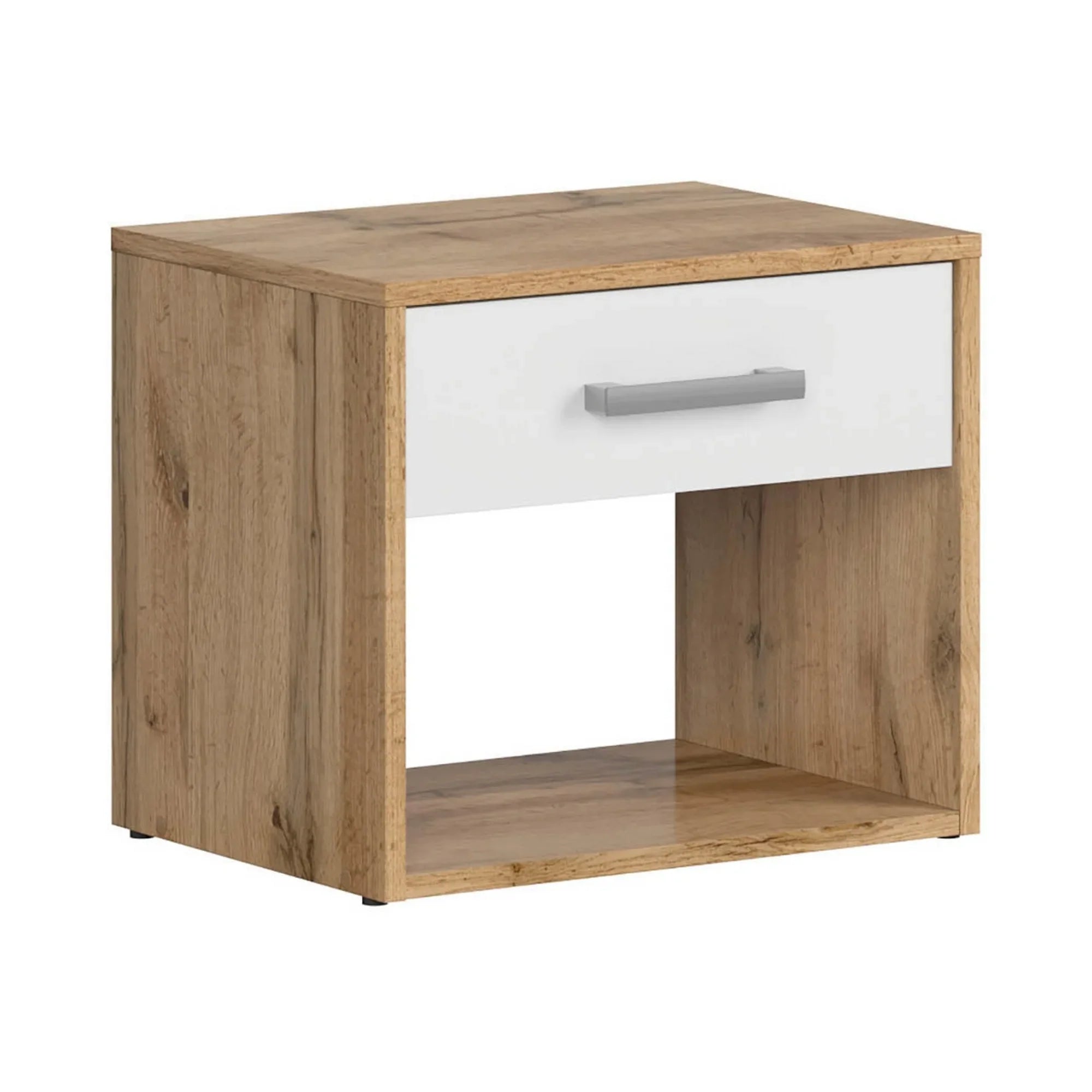 Noptiera MATOS, stejar wotan/alb, PAL laminat, 45x34x39 cm