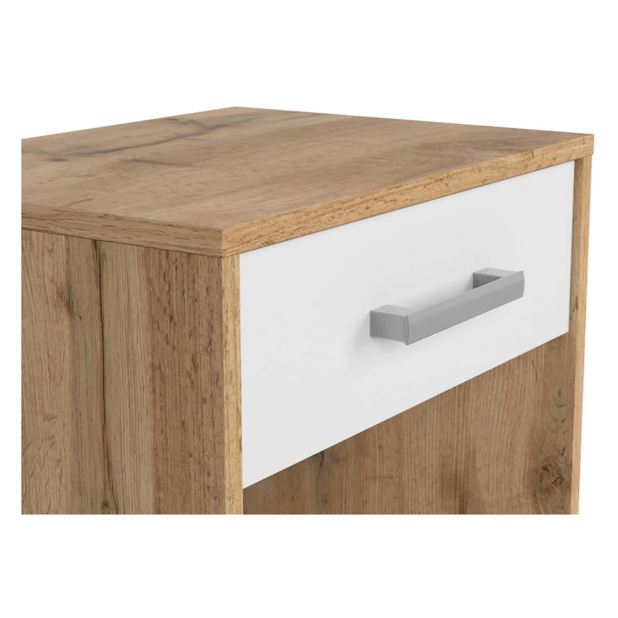 Noptiera MATOS, stejar wotan/alb, PAL laminat, 45x34x39 cm