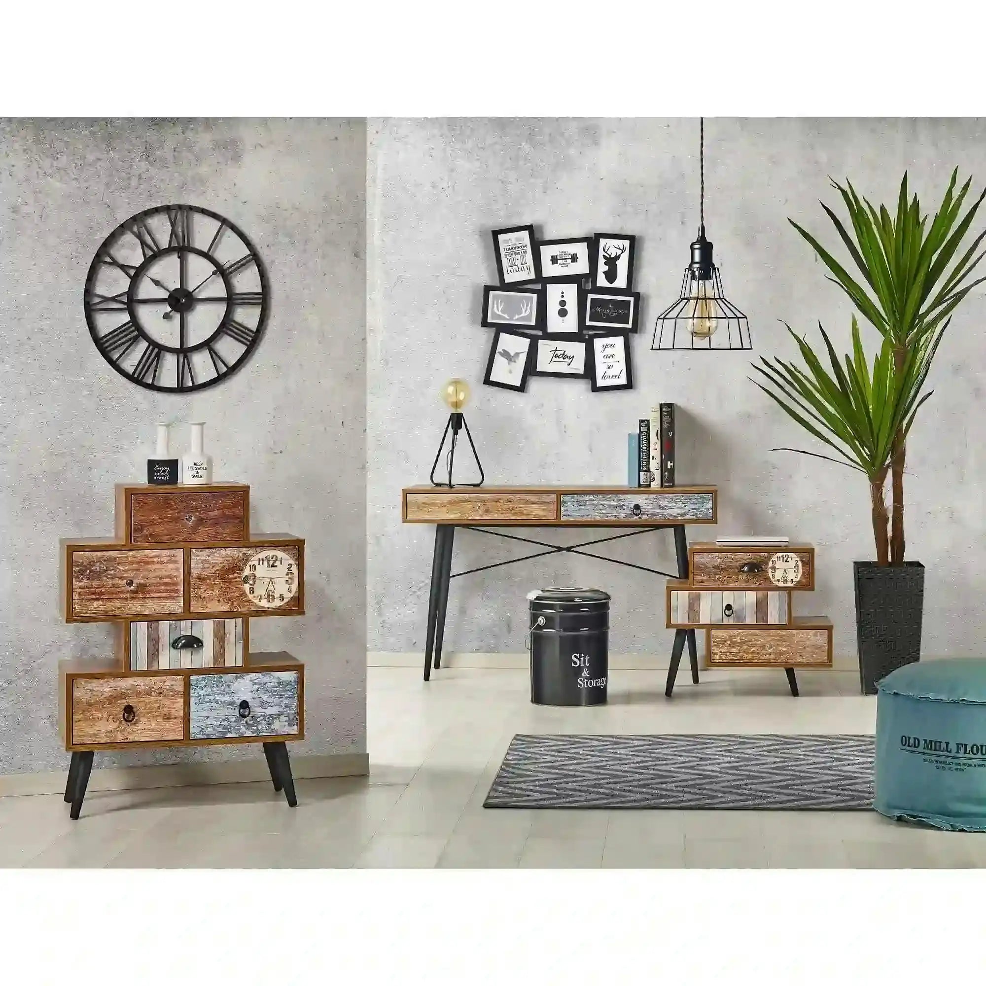 Noptiera MEZO KM1, nuc/negru, PAL laminat/metal, 59x29x53 cm