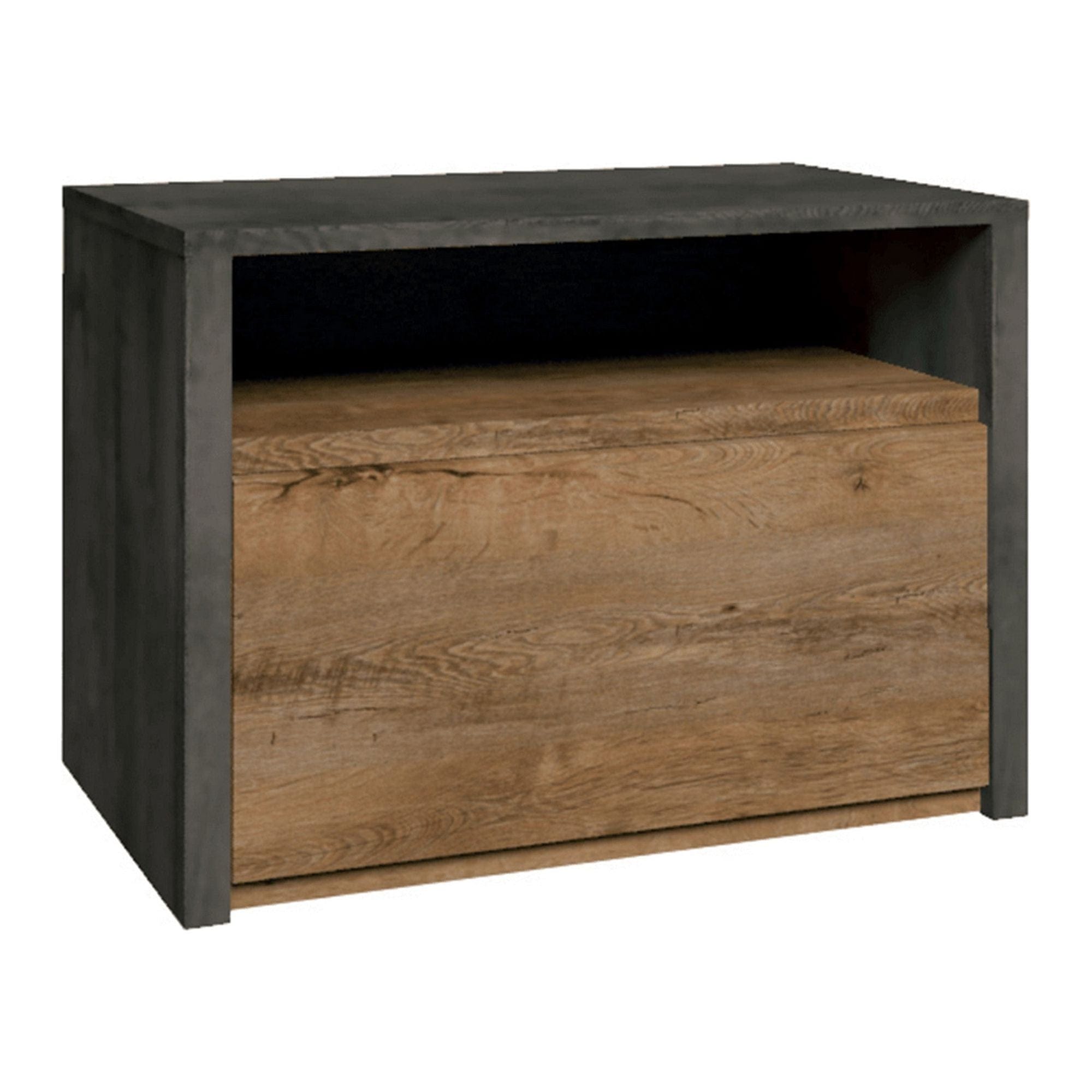 Noptiera MONTANA SN, stejar lefkas/gri închis, PAL melaminat, 50x43x46 cm