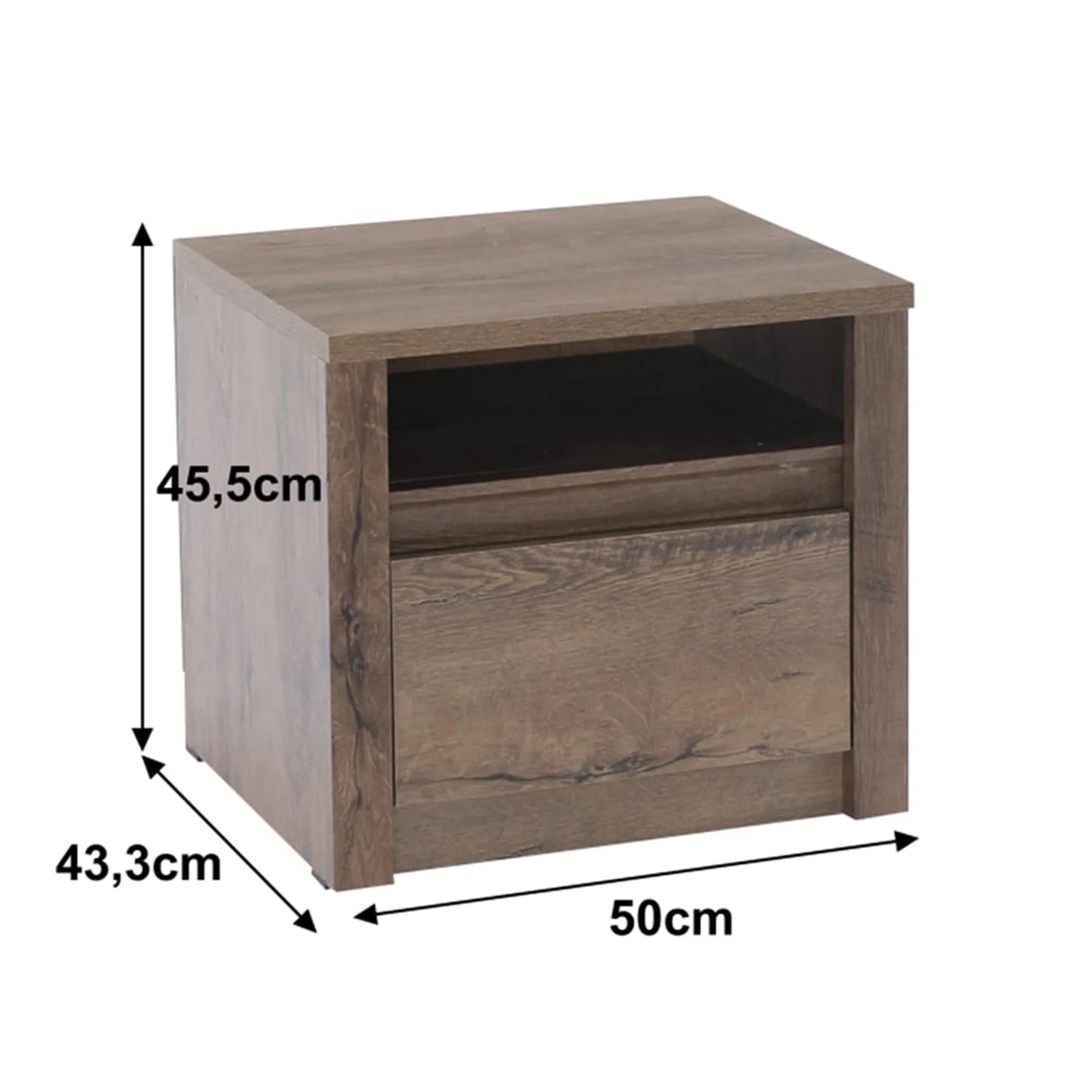 Noptiera MONTANA SN, stejar lefkas inchis, PAL melaminat, 50x43x46 cm