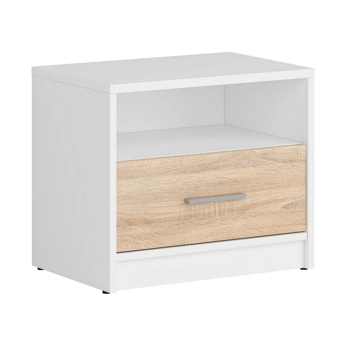 Noptiera NEPO PLUS, alb/stejar sonoma, PAL, 50x34x43 cm