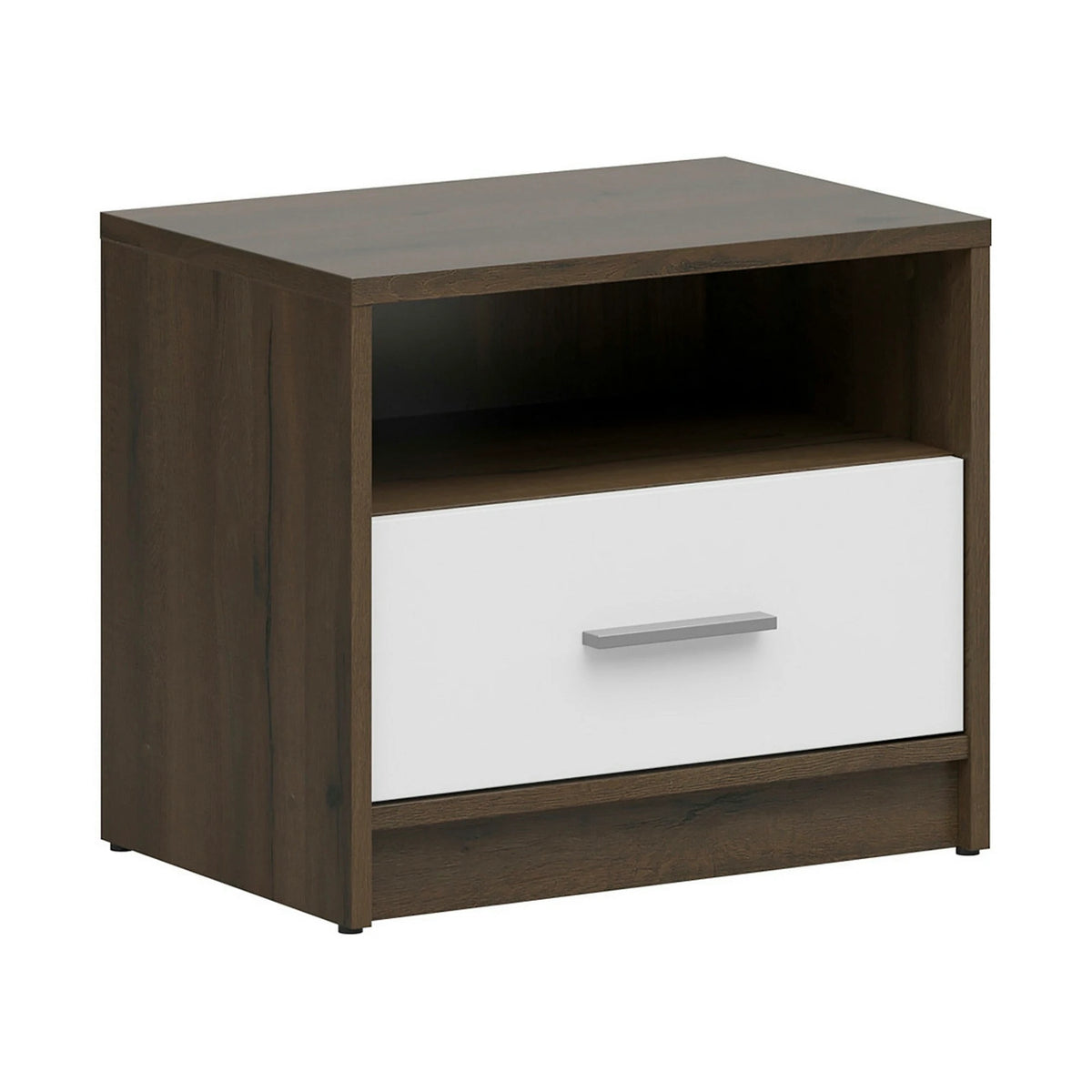 Noptiera NEPO PLUS, stejar inchis/alb, PAL laminat 50x34x43 cm
