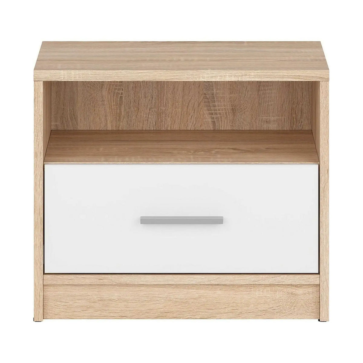 Noptiera NEPO PLUS, stejar sonoma/alb, PAL, 50x34x43 cm