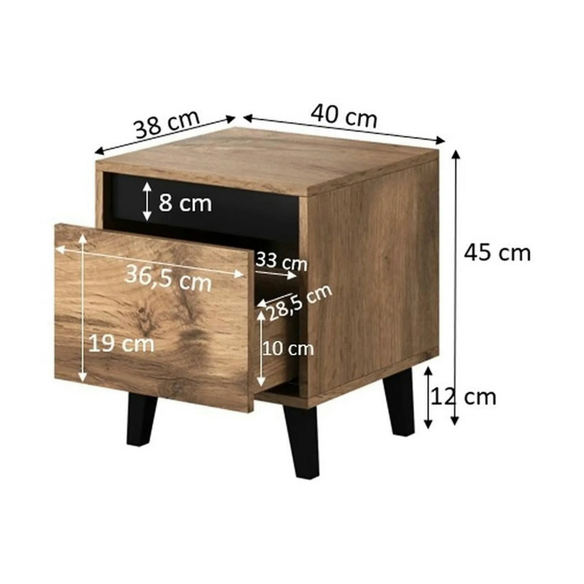Noptiera Nord, stejar wotan/gri antracit, PAL laminat/plastic, 40x38x45 cm