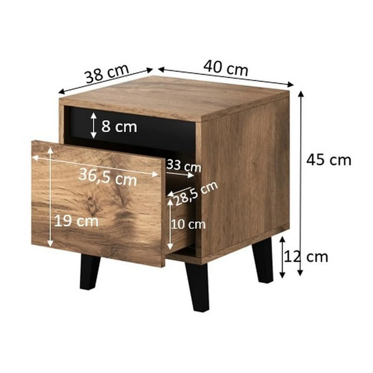 Noptiera Nord, stejar wotan/gri antracit, PAL laminat/plastic, 40x38x45 cm