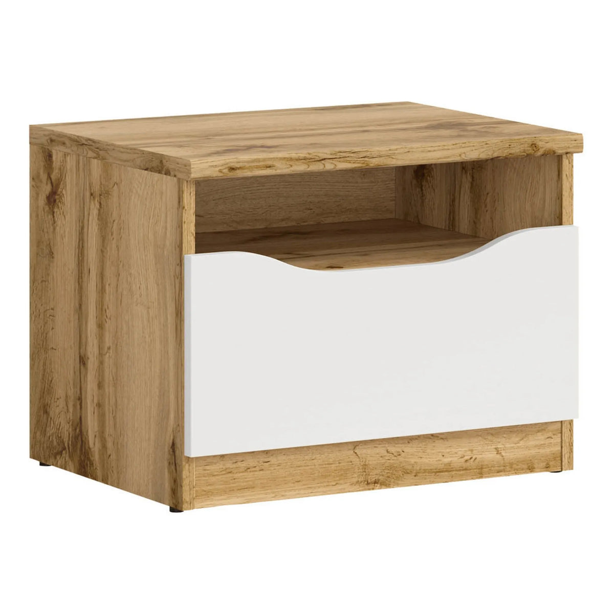 Noptiera NUIS, stejar wotan/alb lucios, PAL, 50x40x39 cm