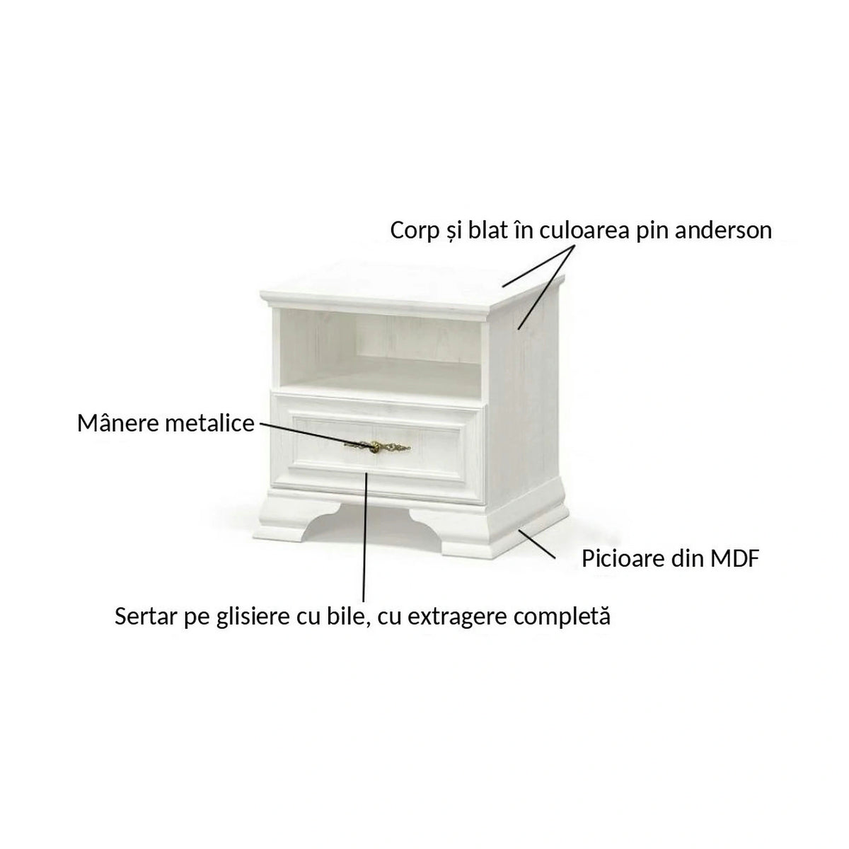 Noptiera pin alb anderson IRYS, PAL laminat, 49x41x47 cm