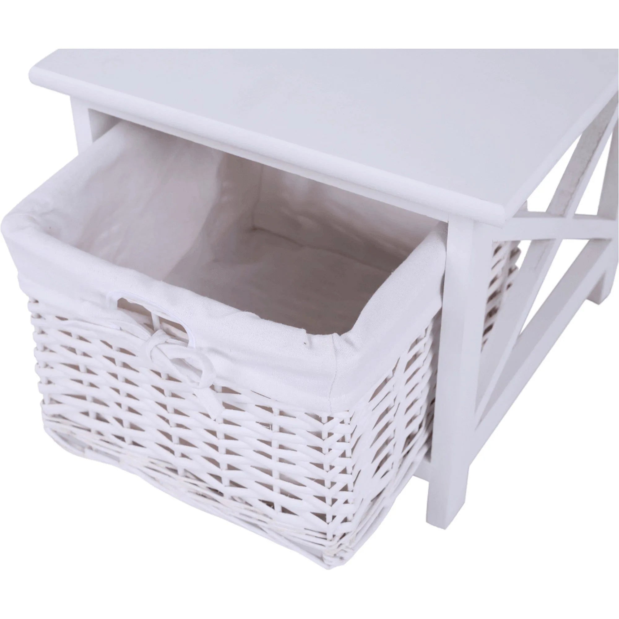 Noptiera RAFAELLO, alb, lemn/material textil/rachita, 36x37x30 cm