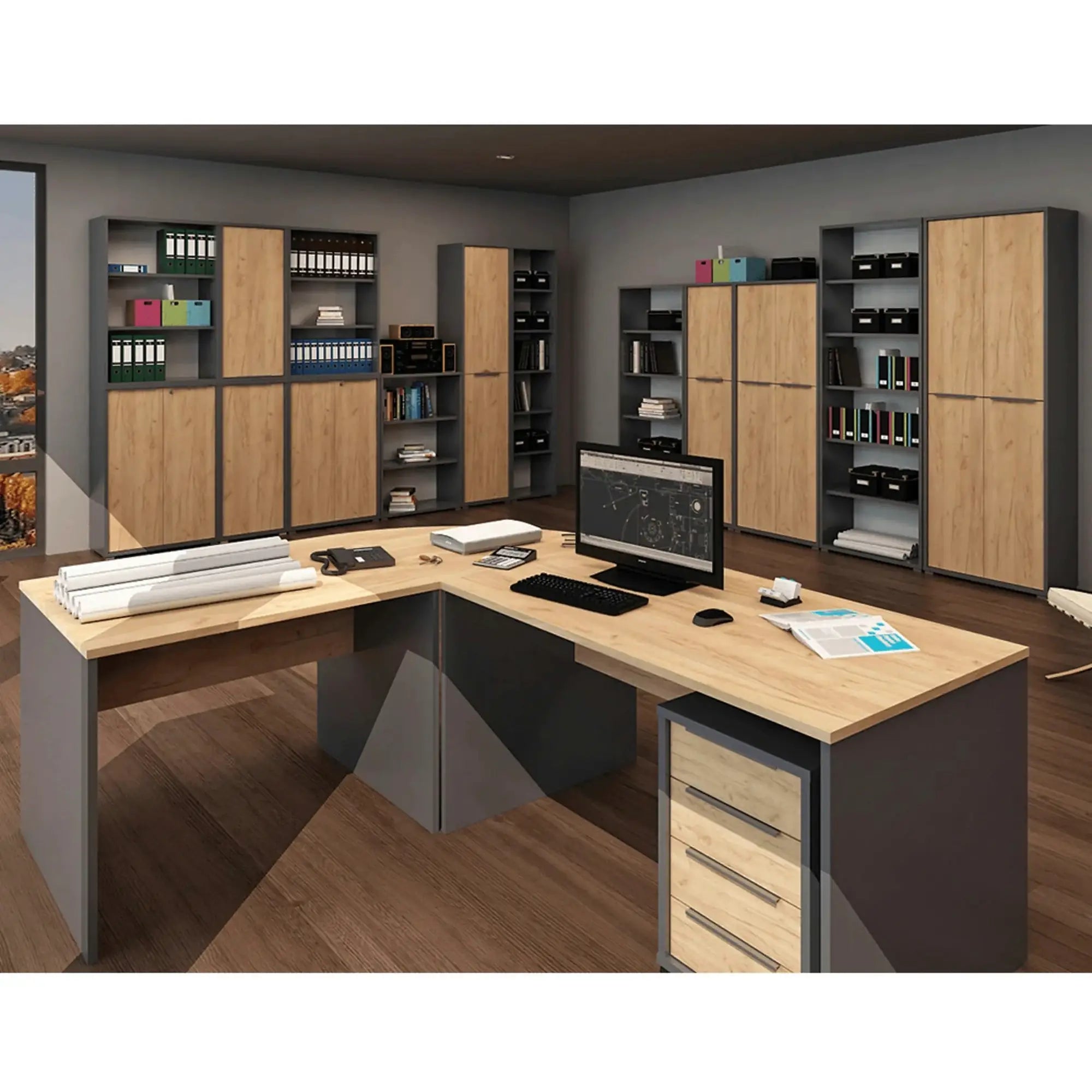 Noptiera RIOMA NEW TYP 30, stejar artisan/gri grafit, DTD laminat, cu 4 sertare, 43x48x67 cm