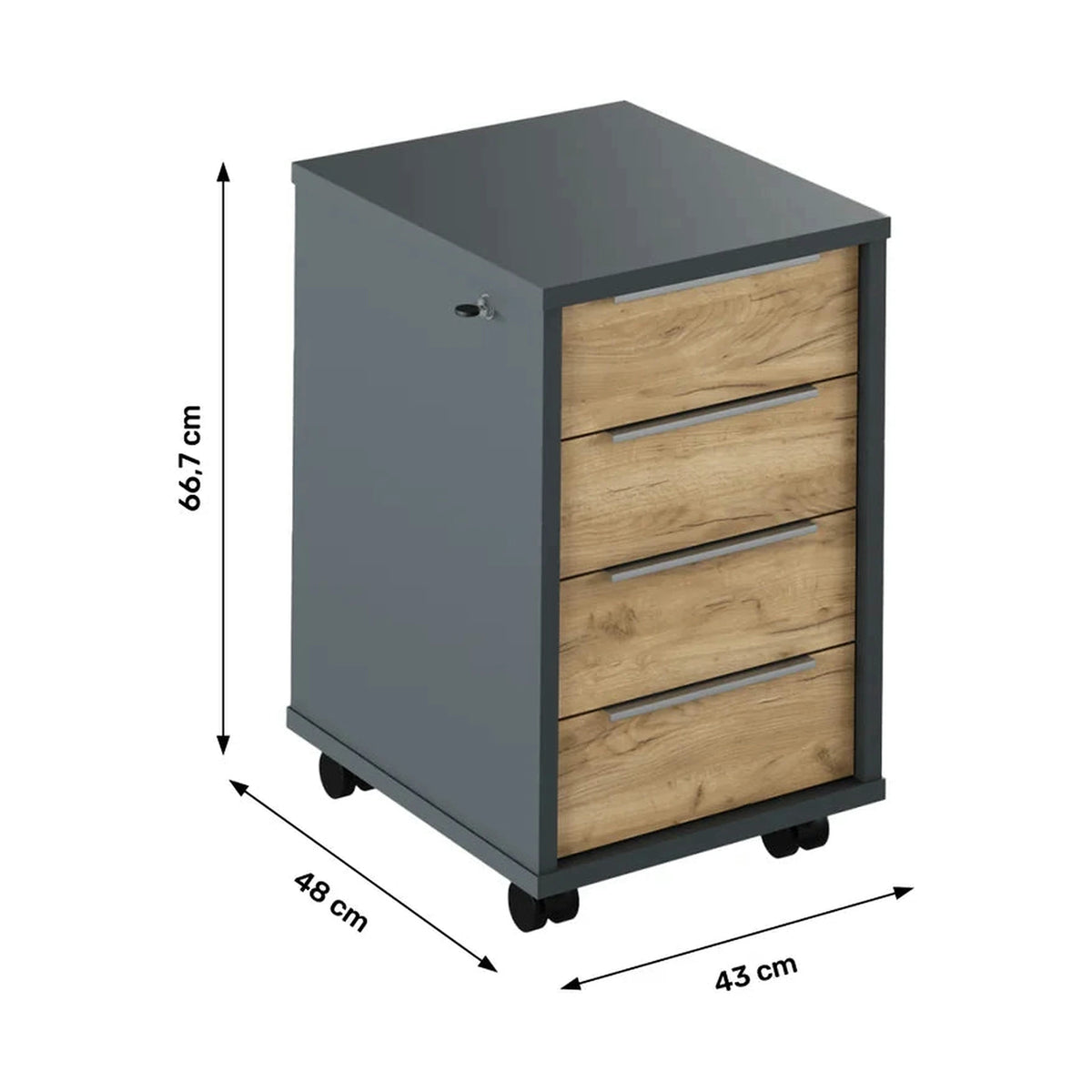 Noptiera RIOMA NEW TYP 30, stejar artisan/gri grafit, DTD laminat, cu 4 sertare, 43x48x67 cm