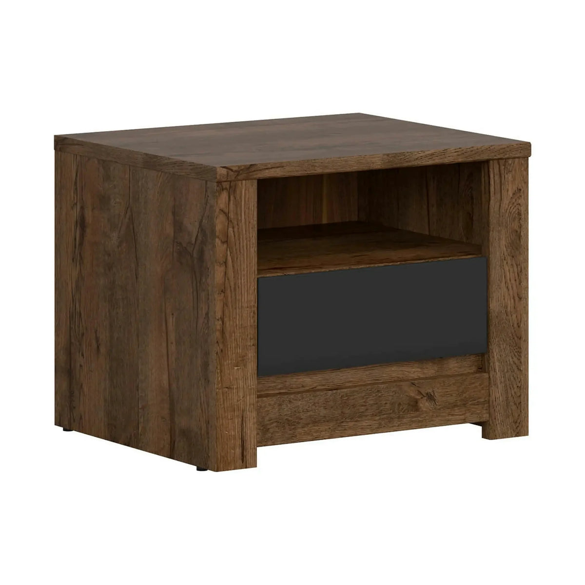 Noptiera RUSO, stejar/negru mat, PAL, 55x46x44 cm