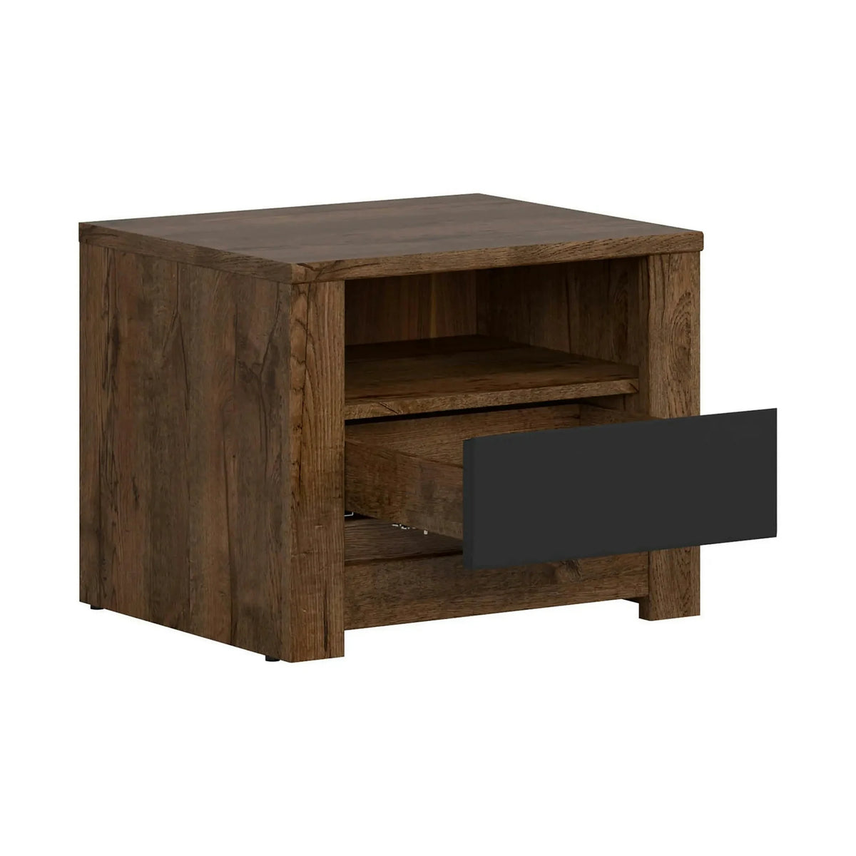 Noptiera RUSO, stejar/negru mat, PAL, 55x46x44 cm