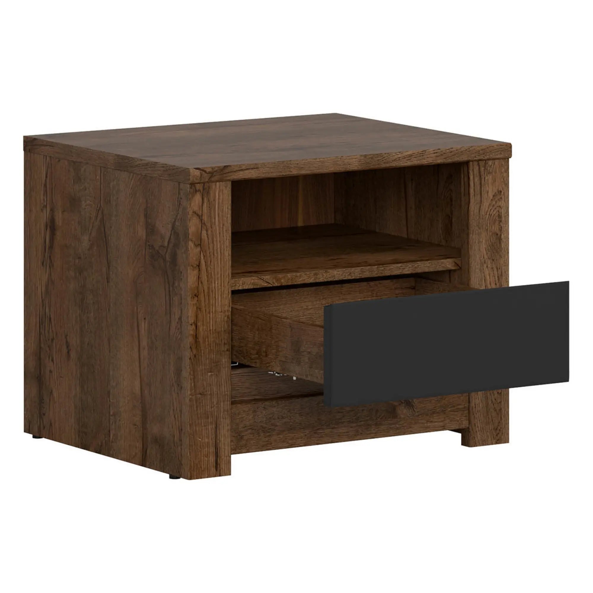 Noptiera RUSO, stejar/negru mat, PAL, 55x46x44 cm