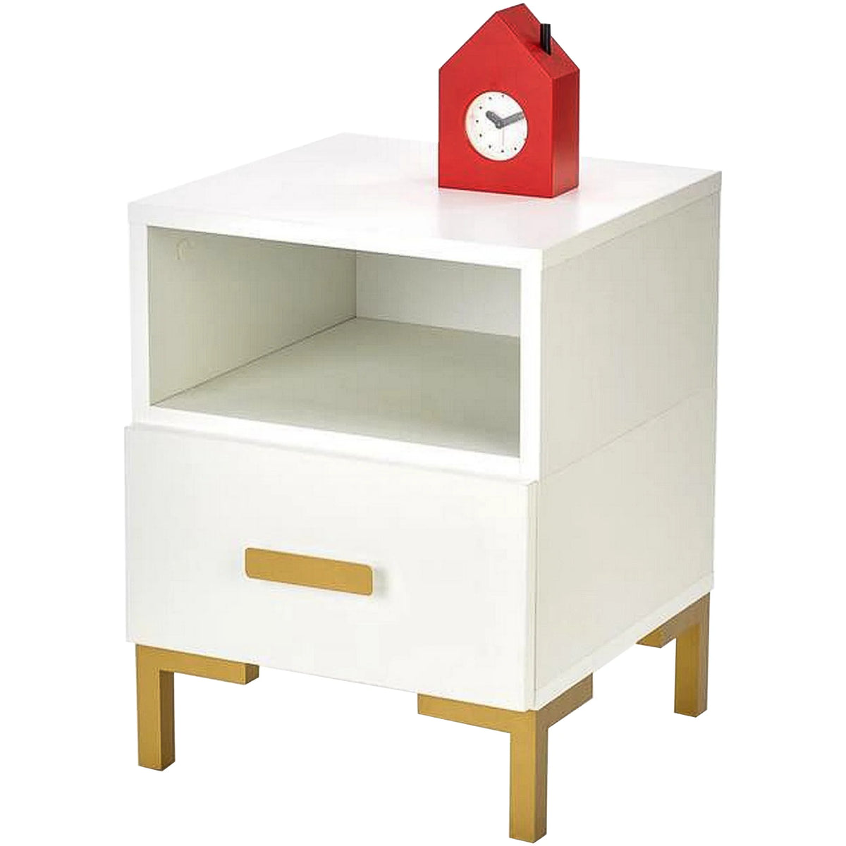 Noptiera SILVIA, alb/auriu, PAL laminat/polipropilena, 40x40x52 cm