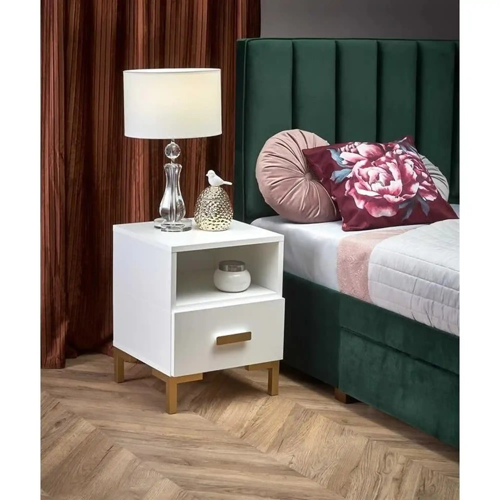 Noptiera SILVIA, alb/auriu, PAL laminat/polipropilena, 40x40x52 cm