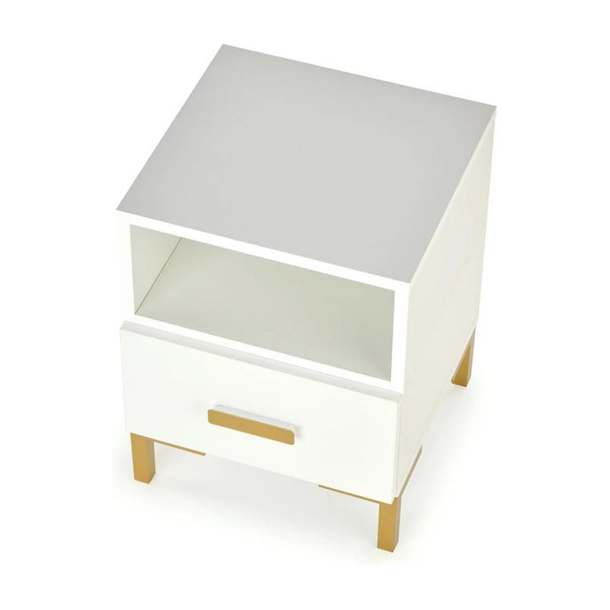 Noptiera SILVIA, alb/auriu, PAL laminat/polipropilena, 40x40x52 cm